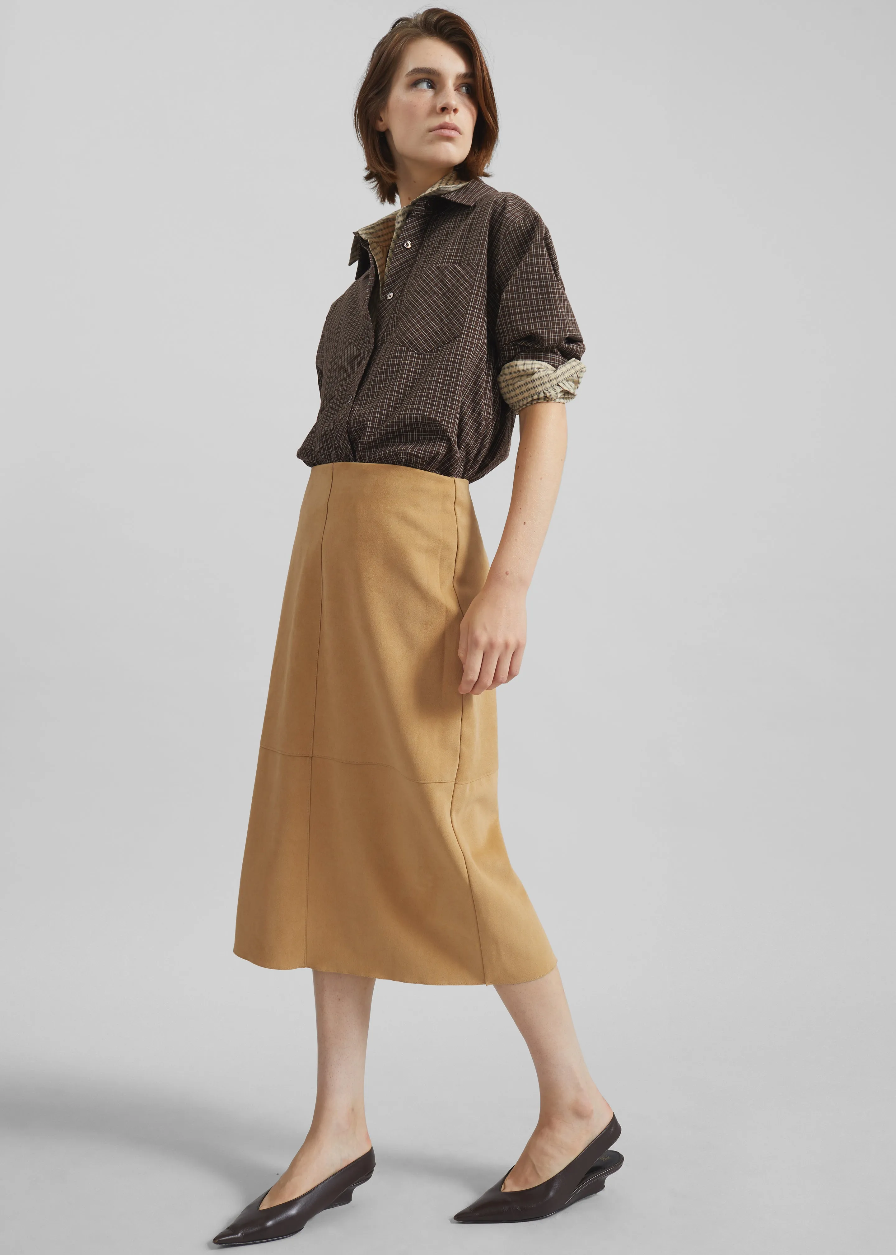 Pavia Faux Suede Pencil Skirt - Camel sold by Frankie Shop product image thumbnail 3