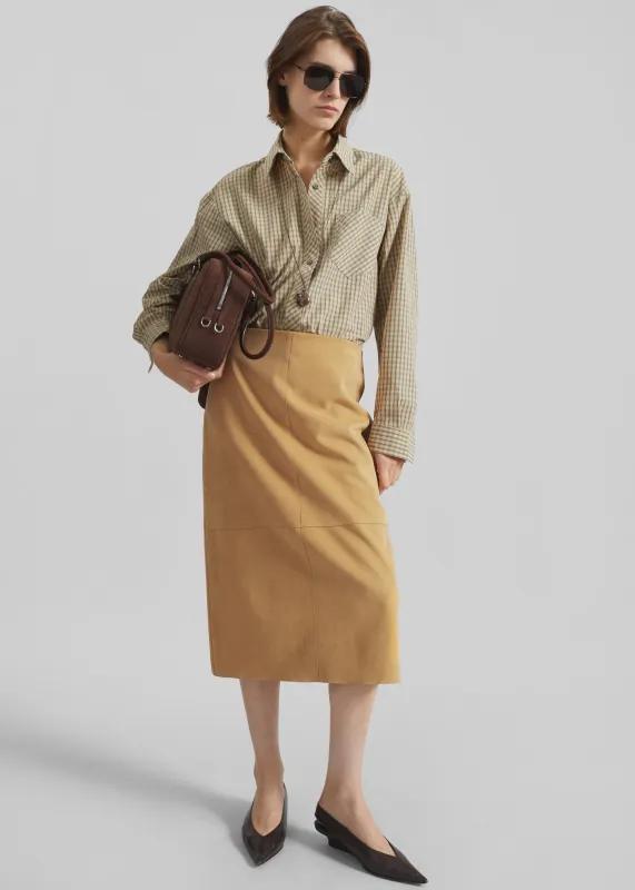 Pavia Faux Suede Pencil Skirt - Camel sold by Frankie Shop