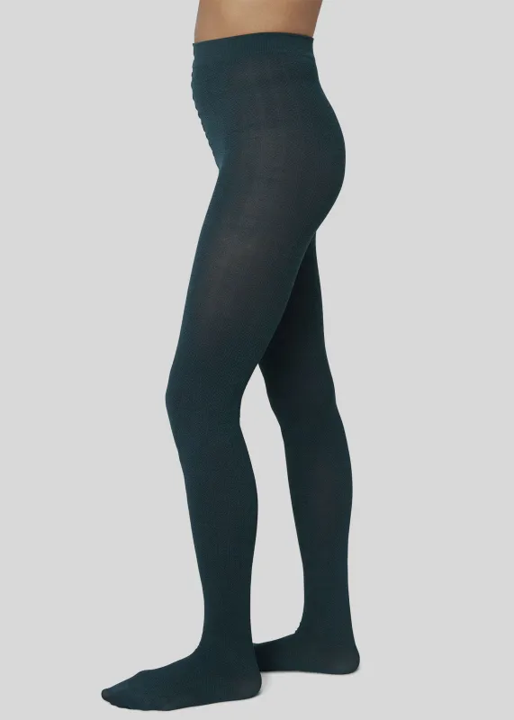 Swedish Stockings Ylva Fishbone Wool Tights - Dark Green made by SWEDISH STOCKINGS