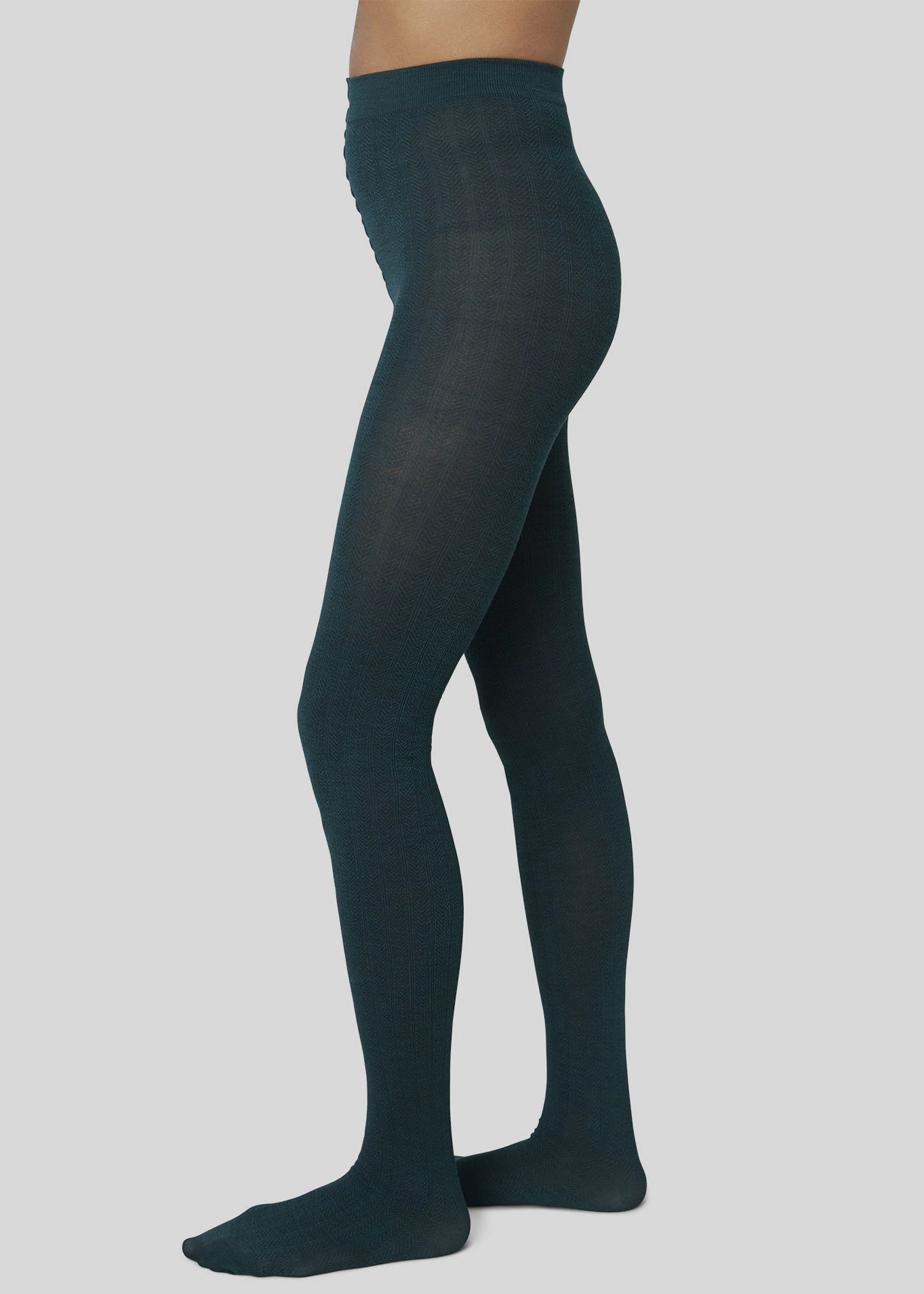 Swedish Stockings Ylva Fishbone Wool Tights - Dark Green sold by Frankie Shop