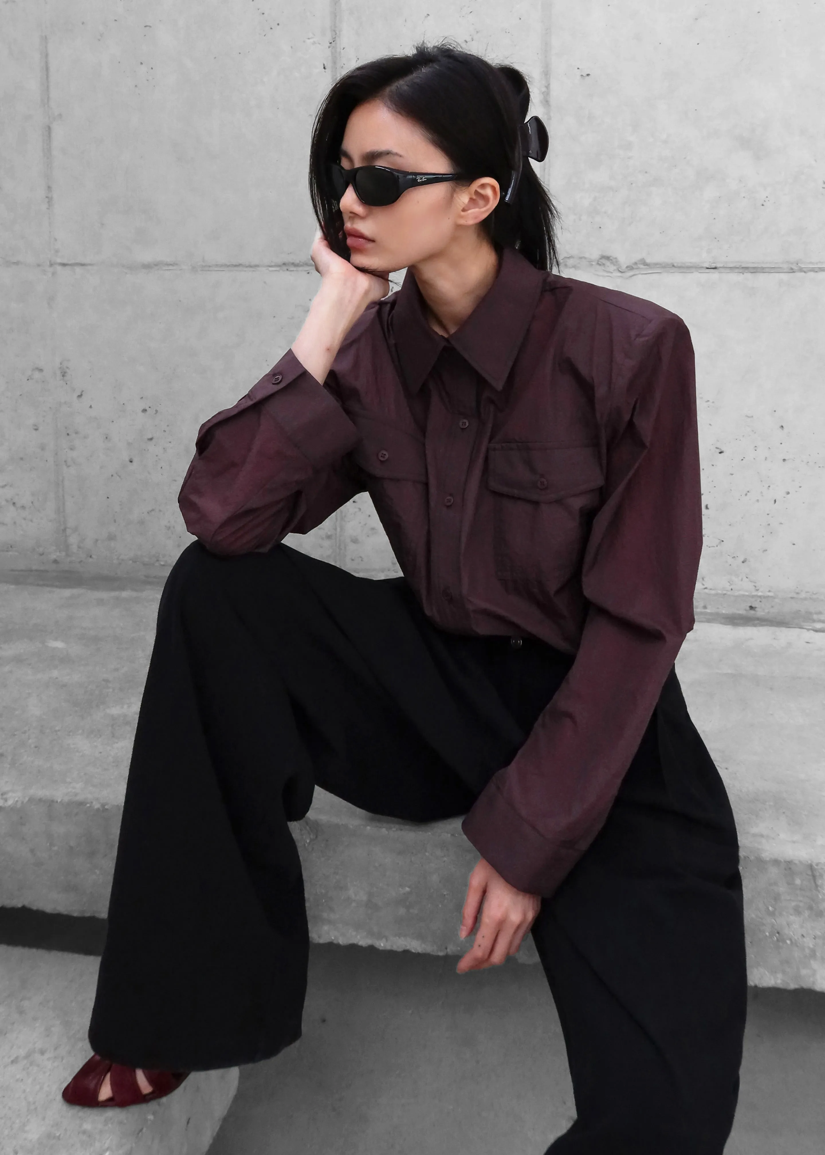 Rezay Padded Shirt - Burgundy sold by Frankie Shop