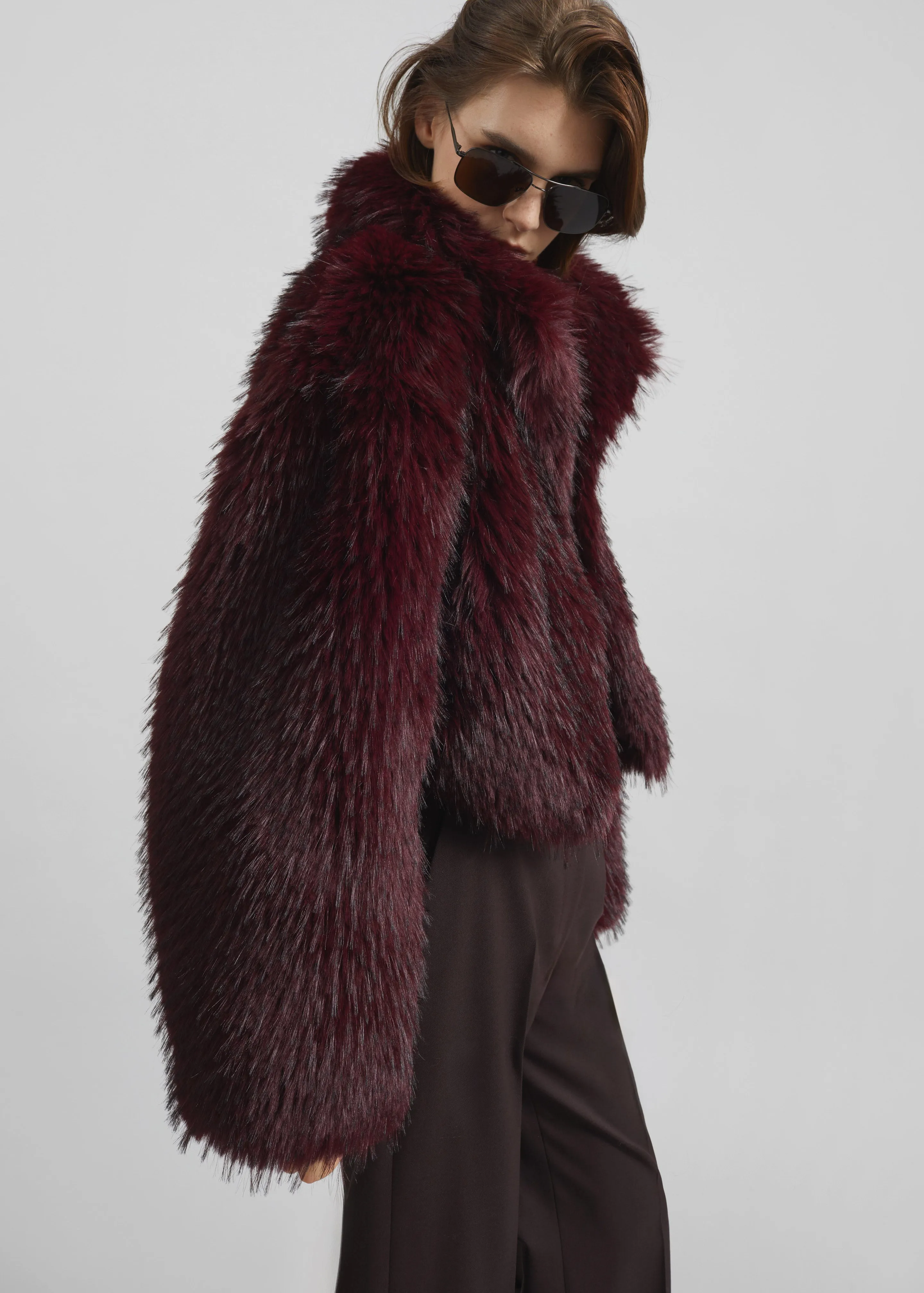 Rotate Faux Fur Crop Jacket - Zinfandel sold by Frankie Shop product image thumbnail 3