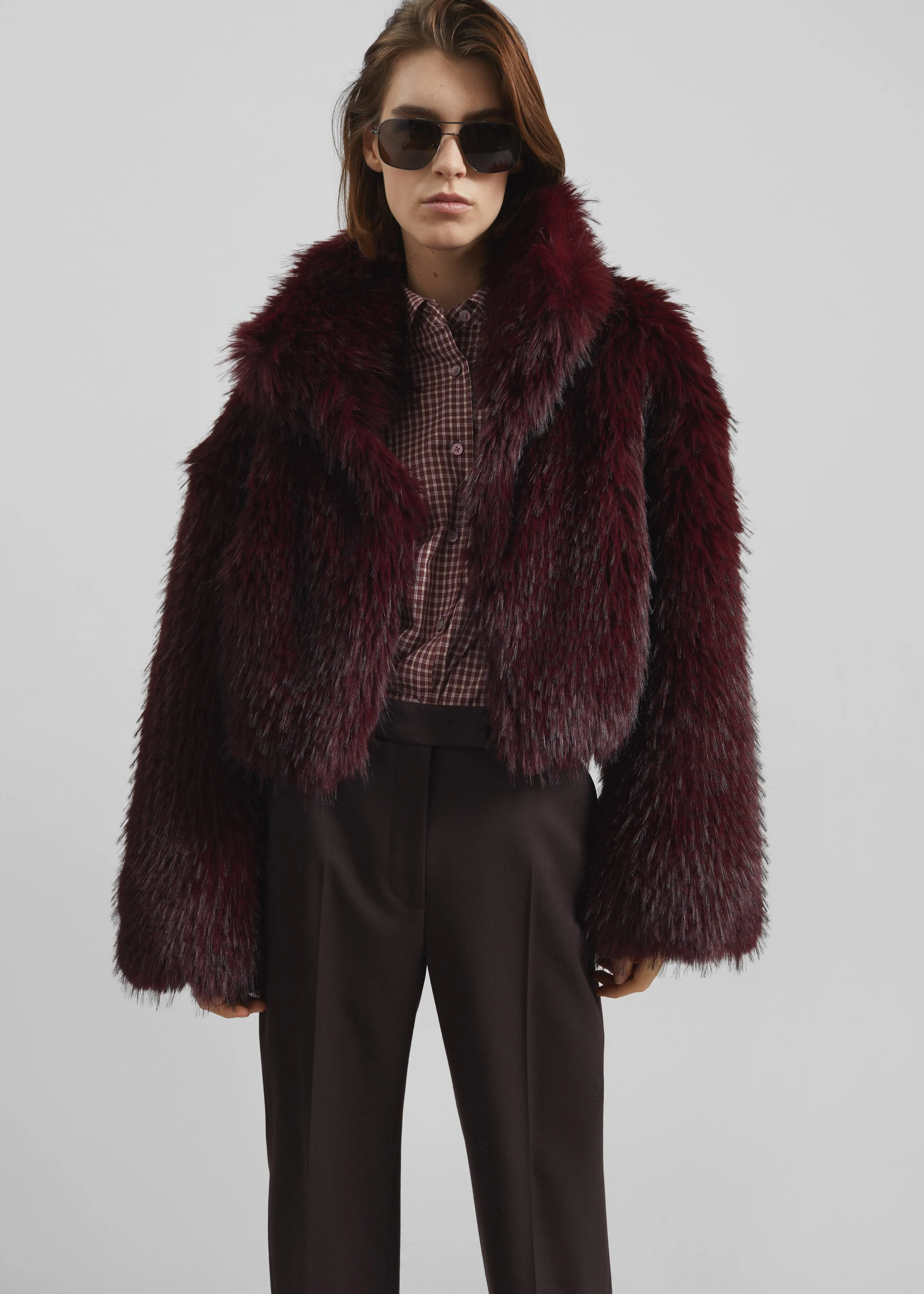 Rotate Faux Fur Crop Jacket - Zinfandel sold by Frankie Shop