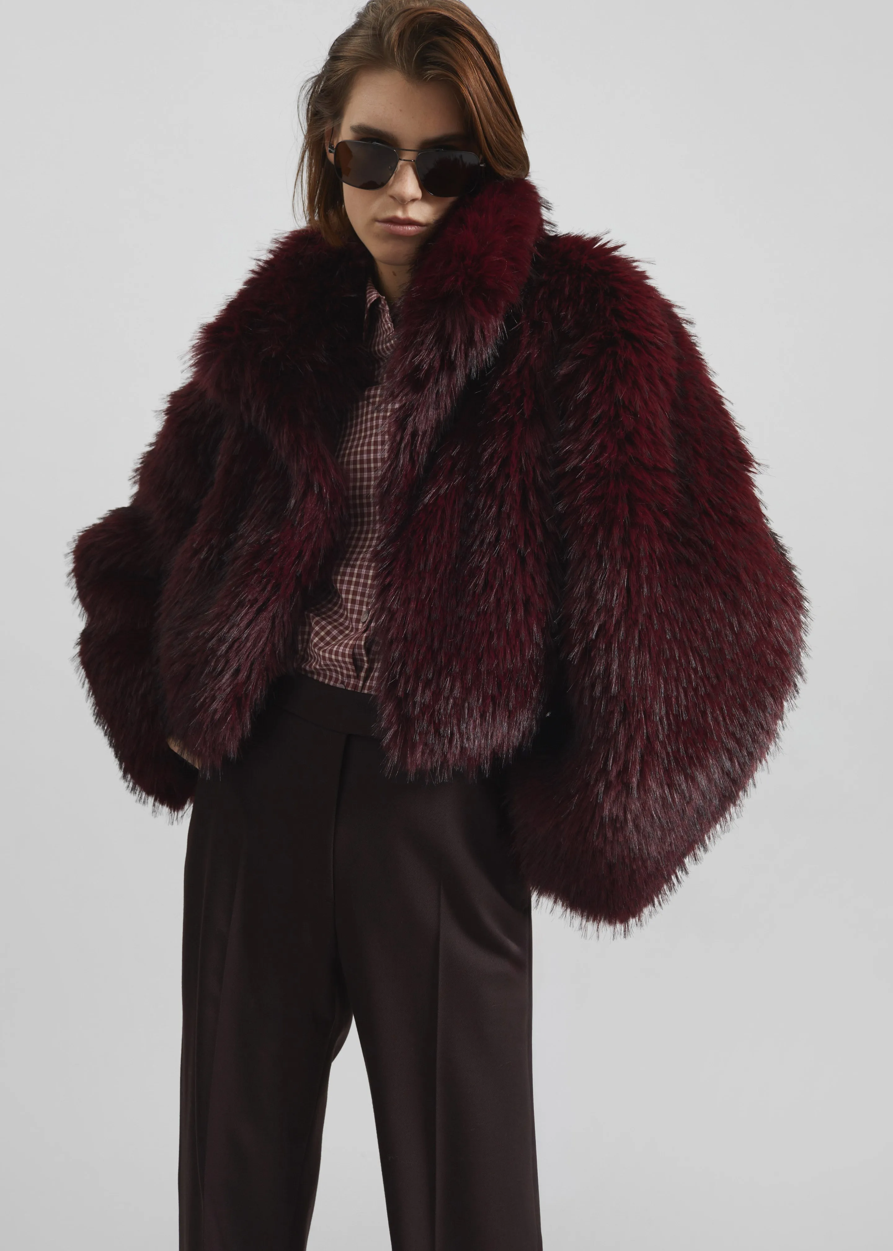 Rotate Faux Fur Crop Jacket - Zinfandel sold by Frankie Shop product image thumbnail 4