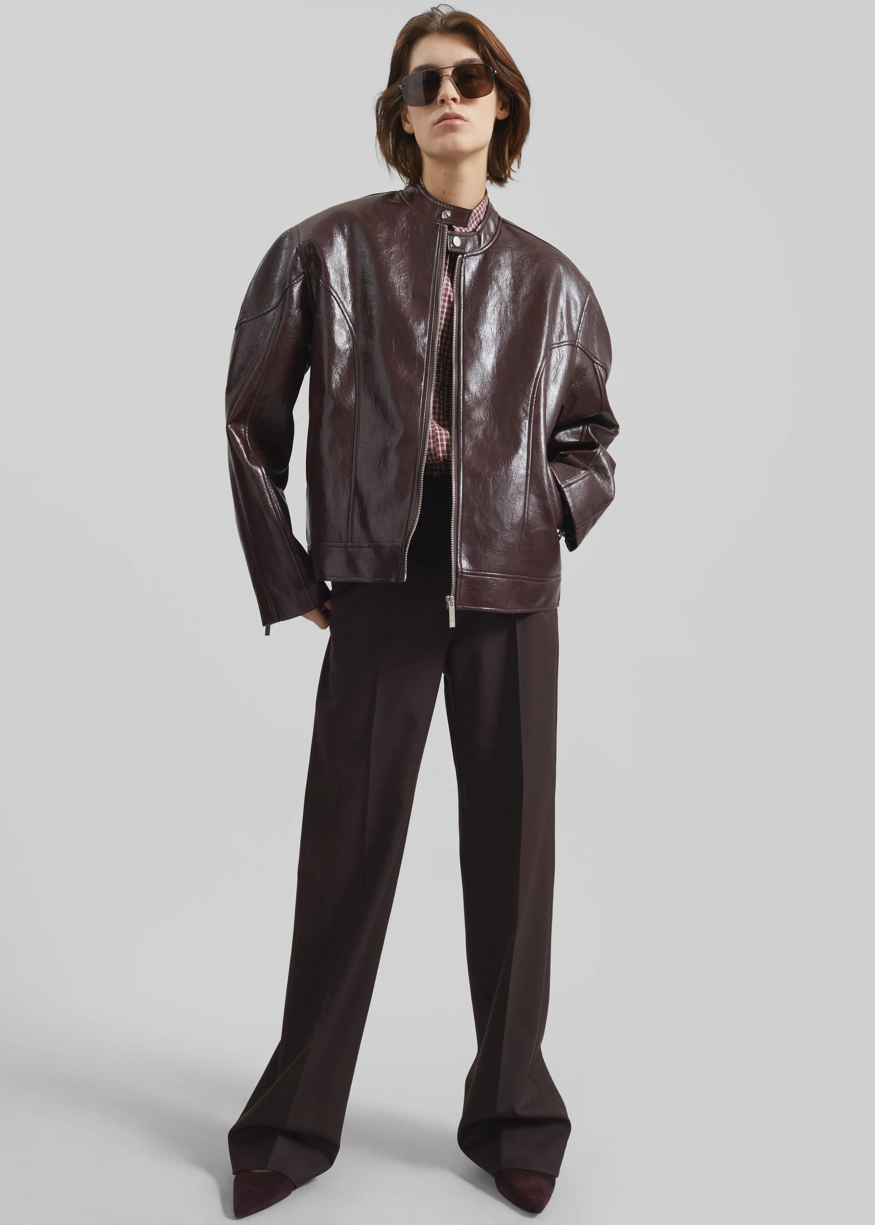 Ostend Faux Leather Biker Jacket - Burgundy sold by Frankie Shop product image thumbnail 5