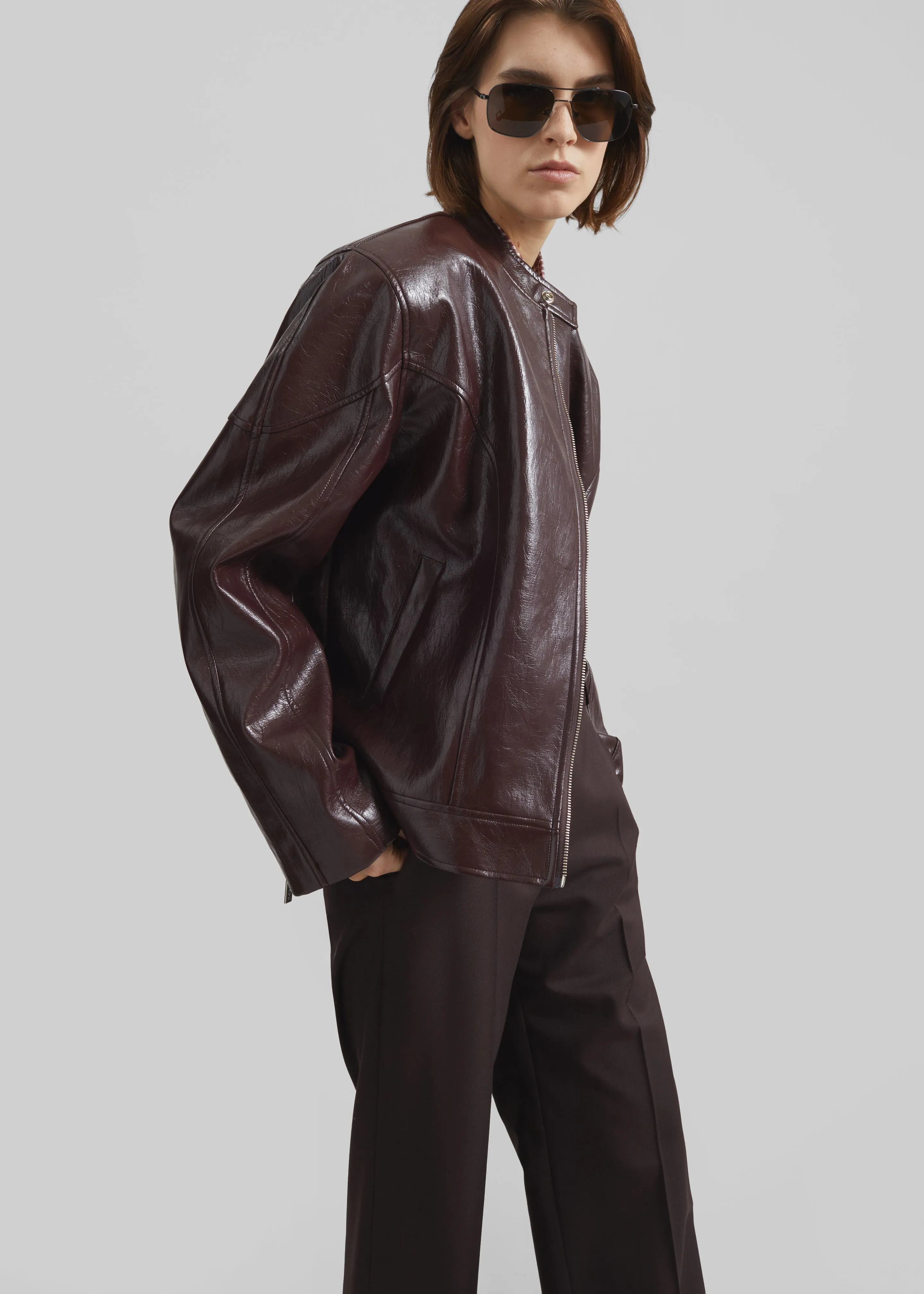 Ostend Faux Leather Biker Jacket - Burgundy sold by Frankie Shop product image thumbnail 3