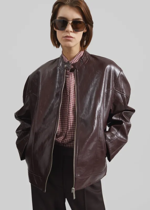 Ostend Faux Leather Biker Jacket - Burgundy sold by Frankie Shop