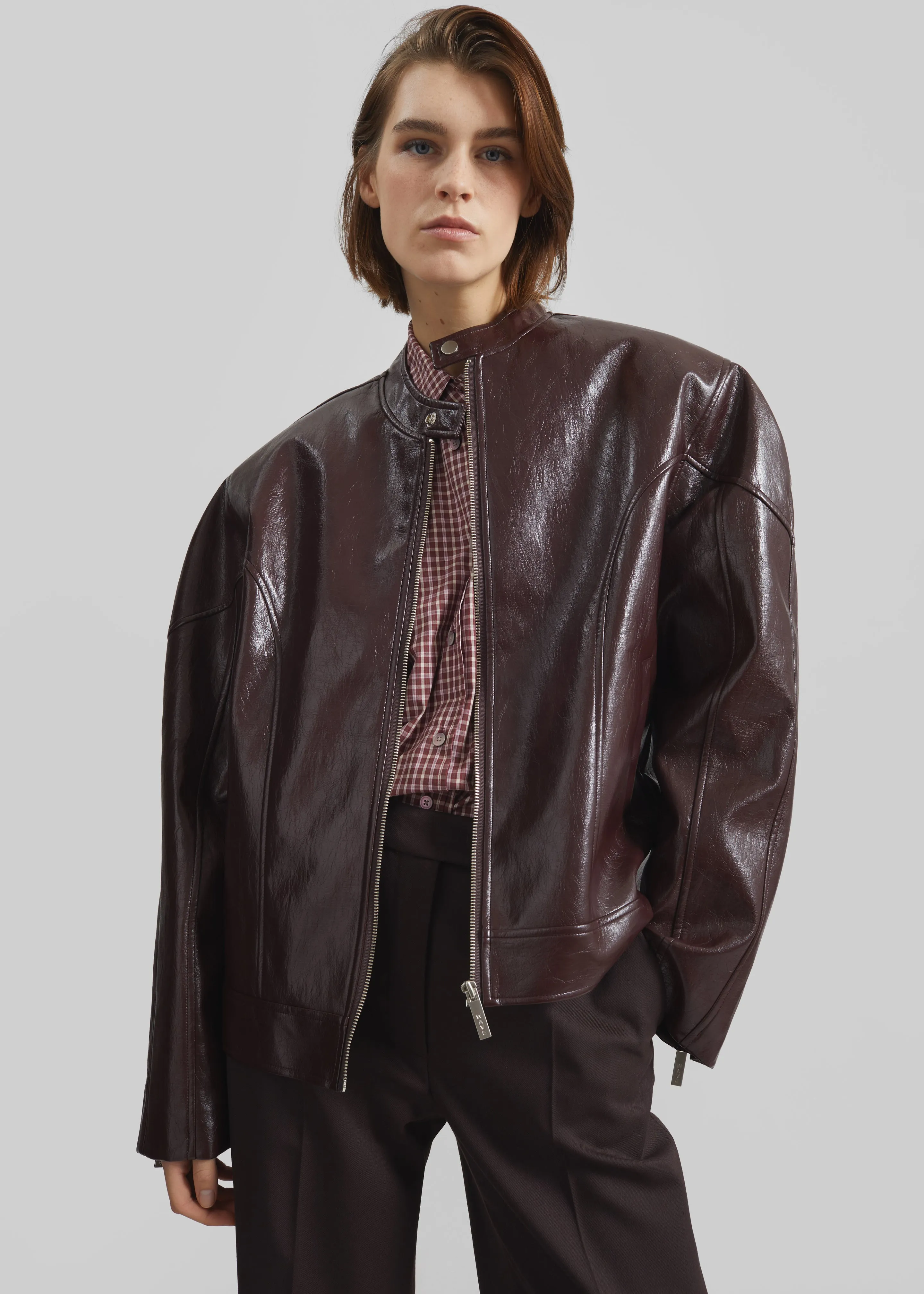 Ostend Faux Leather Biker Jacket - Burgundy sold by Frankie Shop product image thumbnail 4