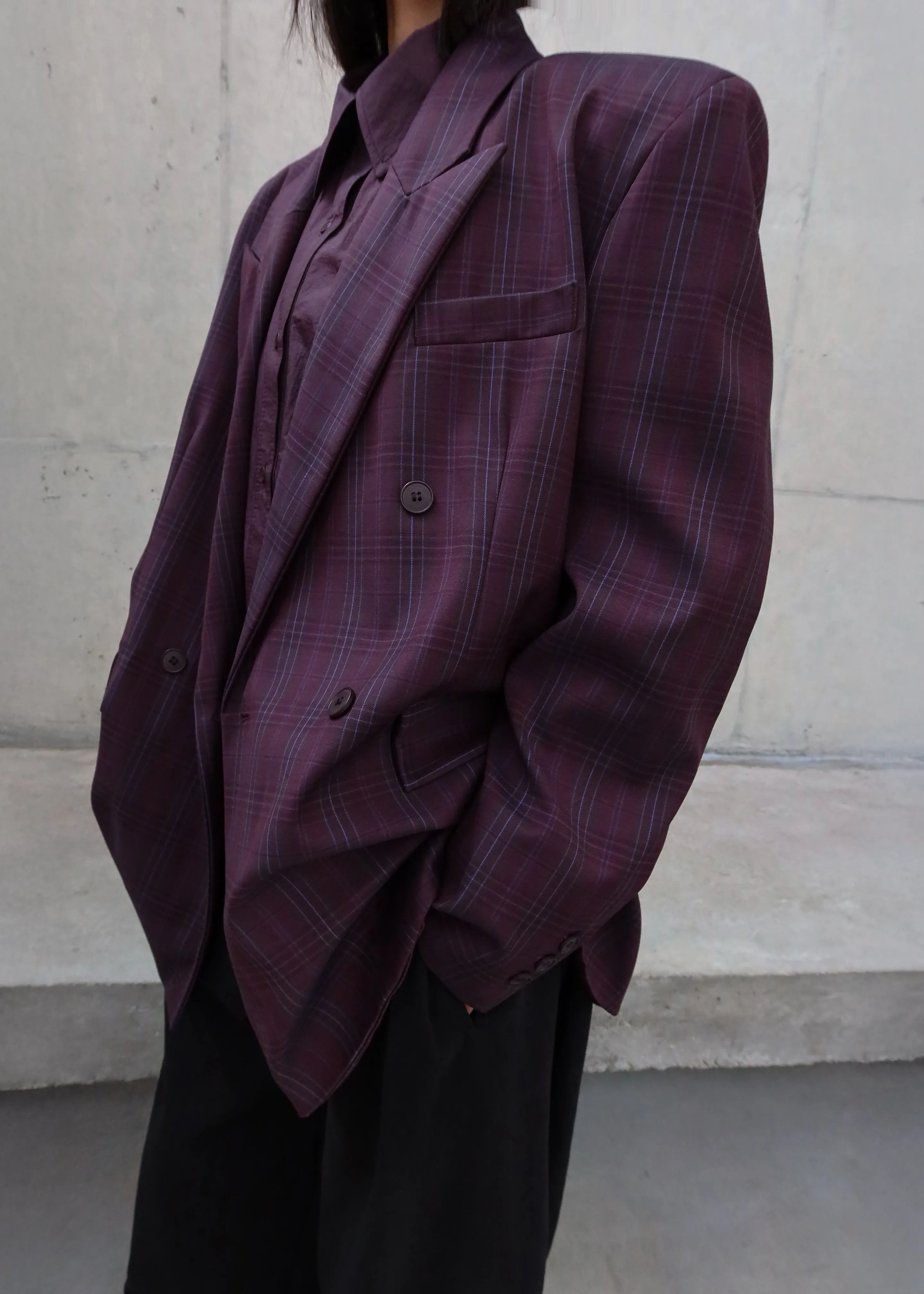 Dinant Padded Double-Breasted Blazer - Burgundy Plaid sold by Frankie Shop product image thumbnail 3