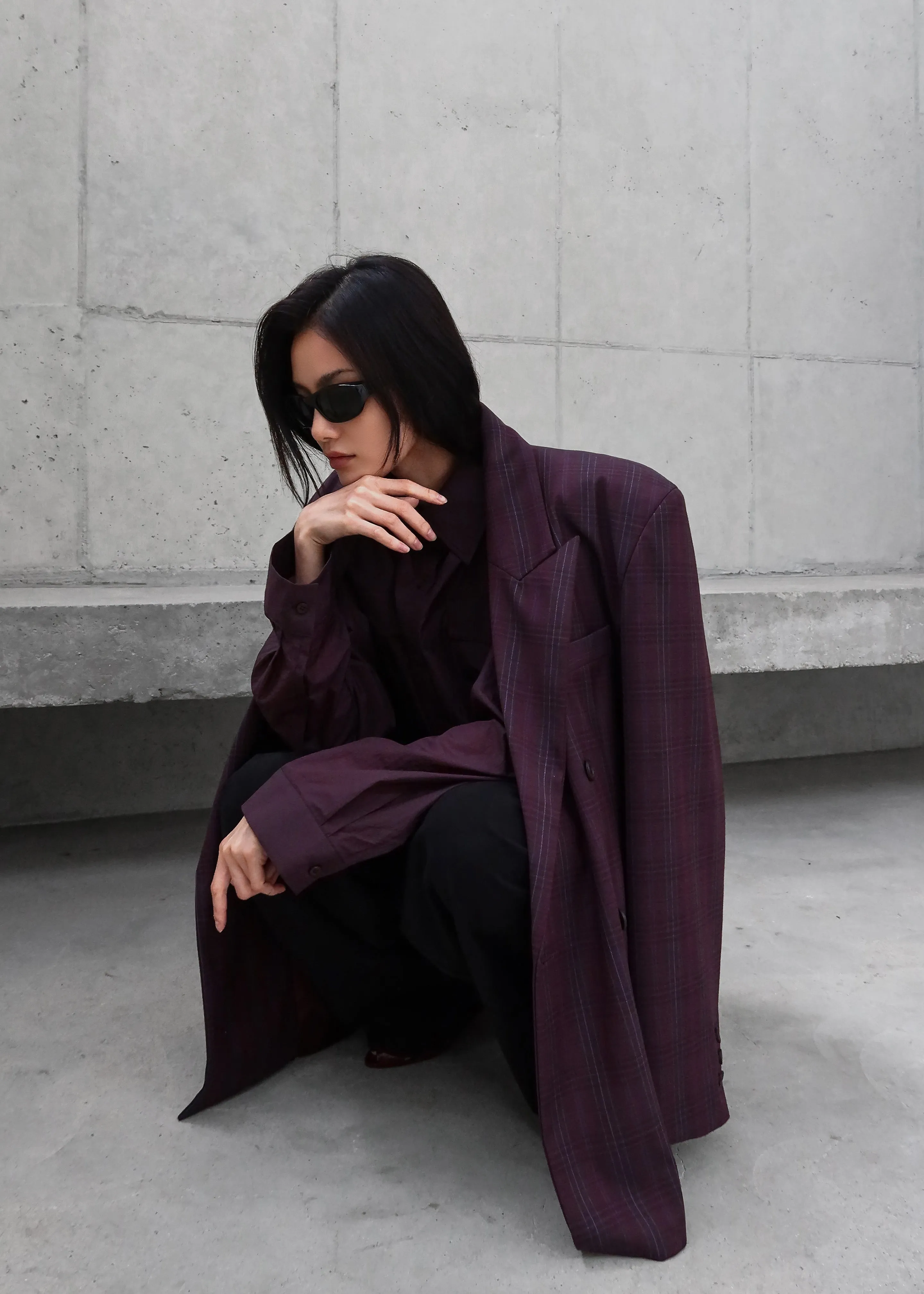 Dinant Padded Double-Breasted Blazer - Burgundy Plaid sold by Frankie Shop product image thumbnail 4