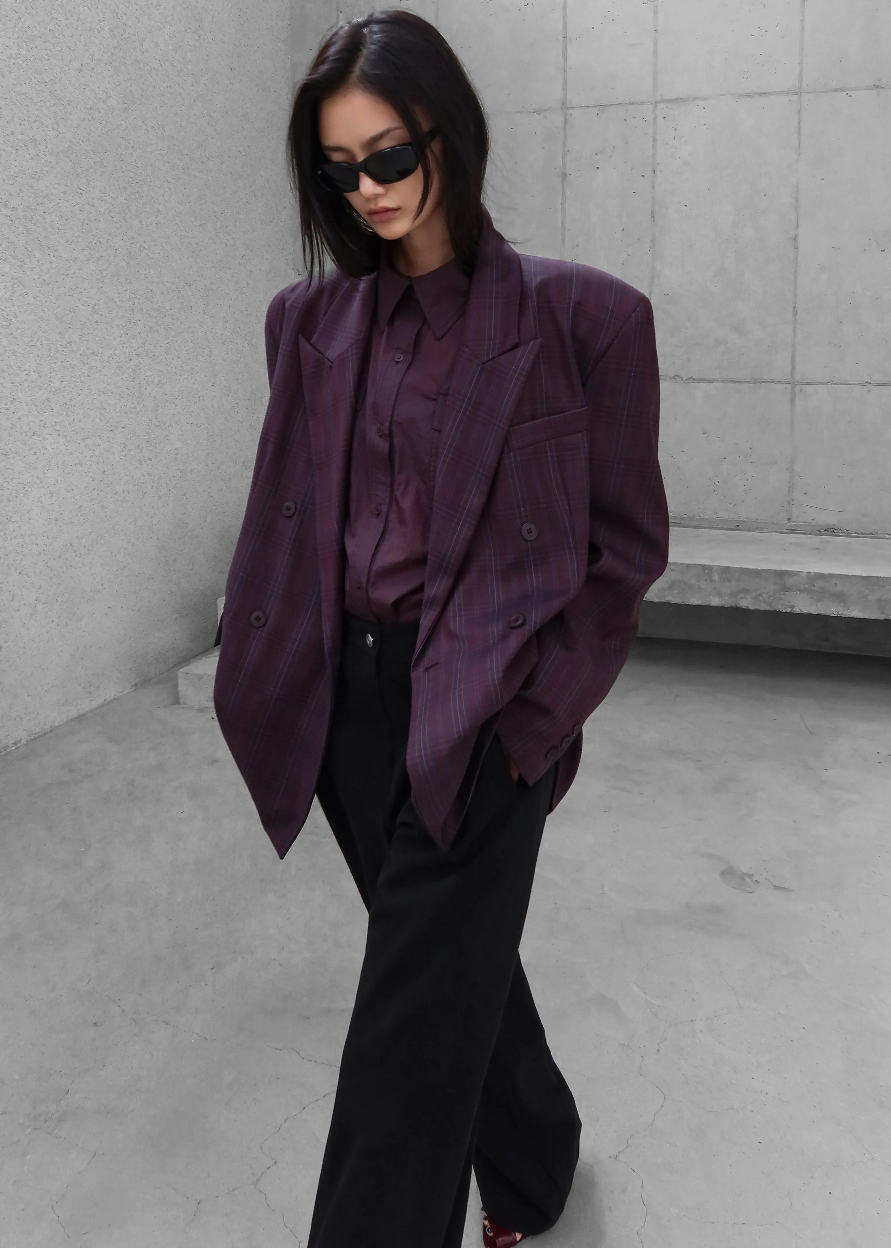 Dinant Padded Double-Breasted Blazer - Burgundy Plaid sold by Frankie Shop product image thumbnail 5