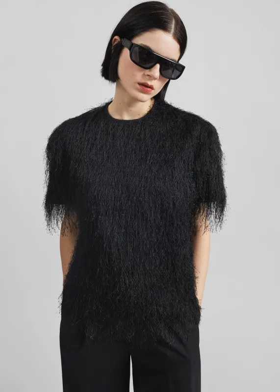 Loulou de Saison Zaro Short Sleeve Top - Black sold by Frankie Shop