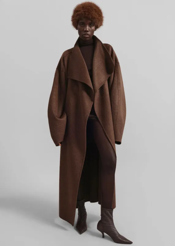 Leroy Funnel Neck Wool Coat - Brown Melange sold by Frankie Shop