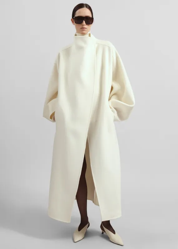 Leroy Funnel Neck Wool Coat - White sold by Frankie Shop