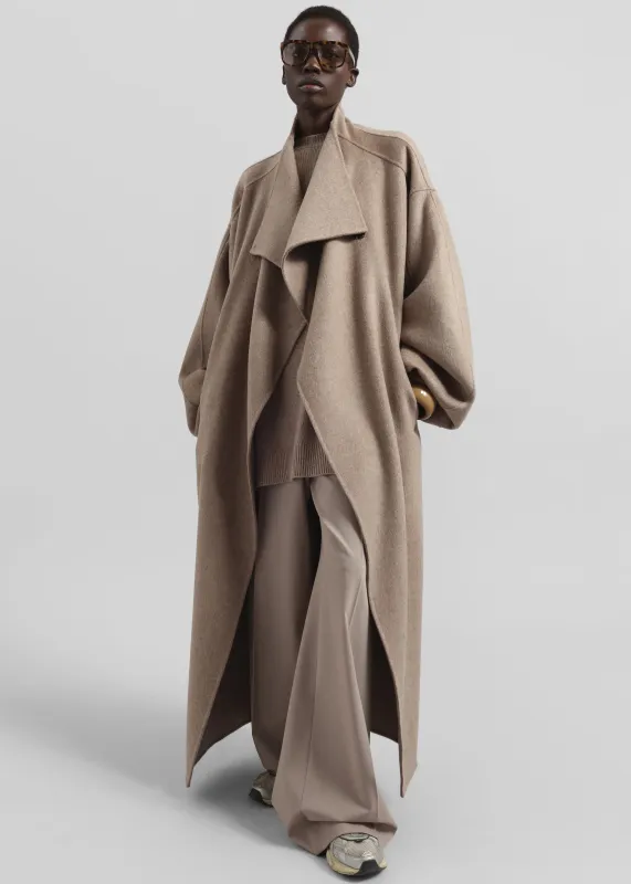 Leroy Funnel Neck Wool Coat - Taupe Melange sold by Frankie Shop