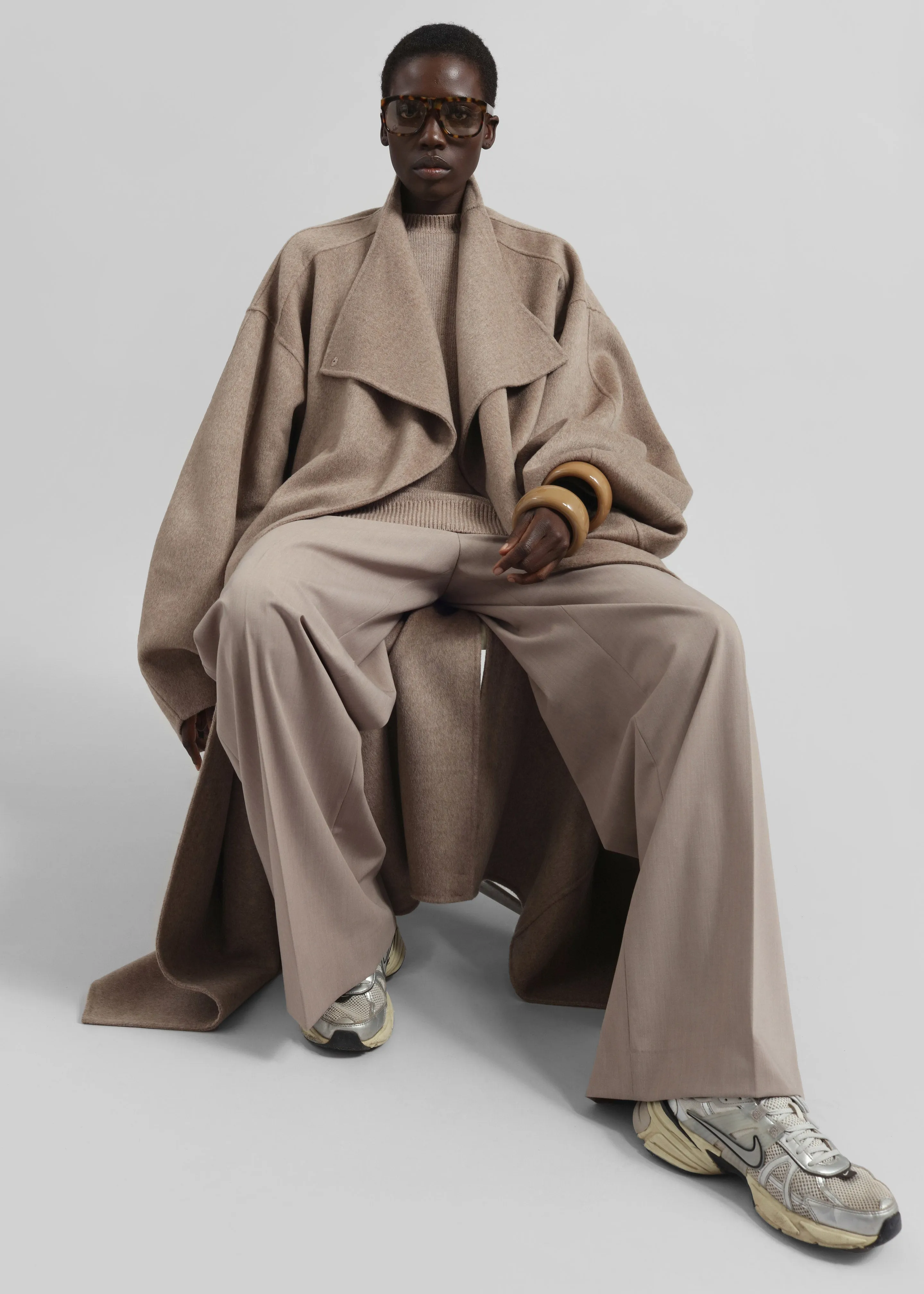 Leroy Funnel Neck Wool Coat - Taupe Melange sold by Frankie Shop product image thumbnail 4