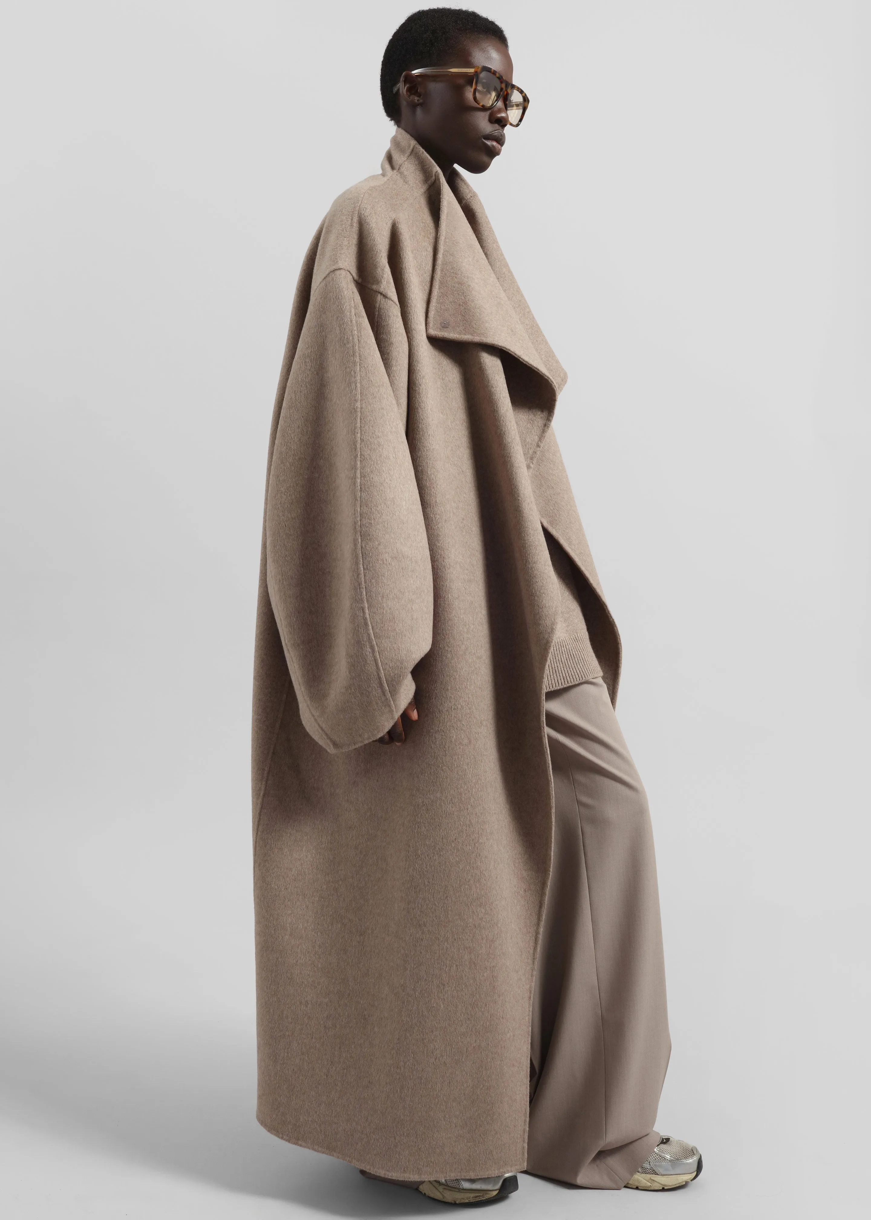 Leroy Funnel Neck Wool Coat - Taupe Melange sold by Frankie Shop product image thumbnail 3