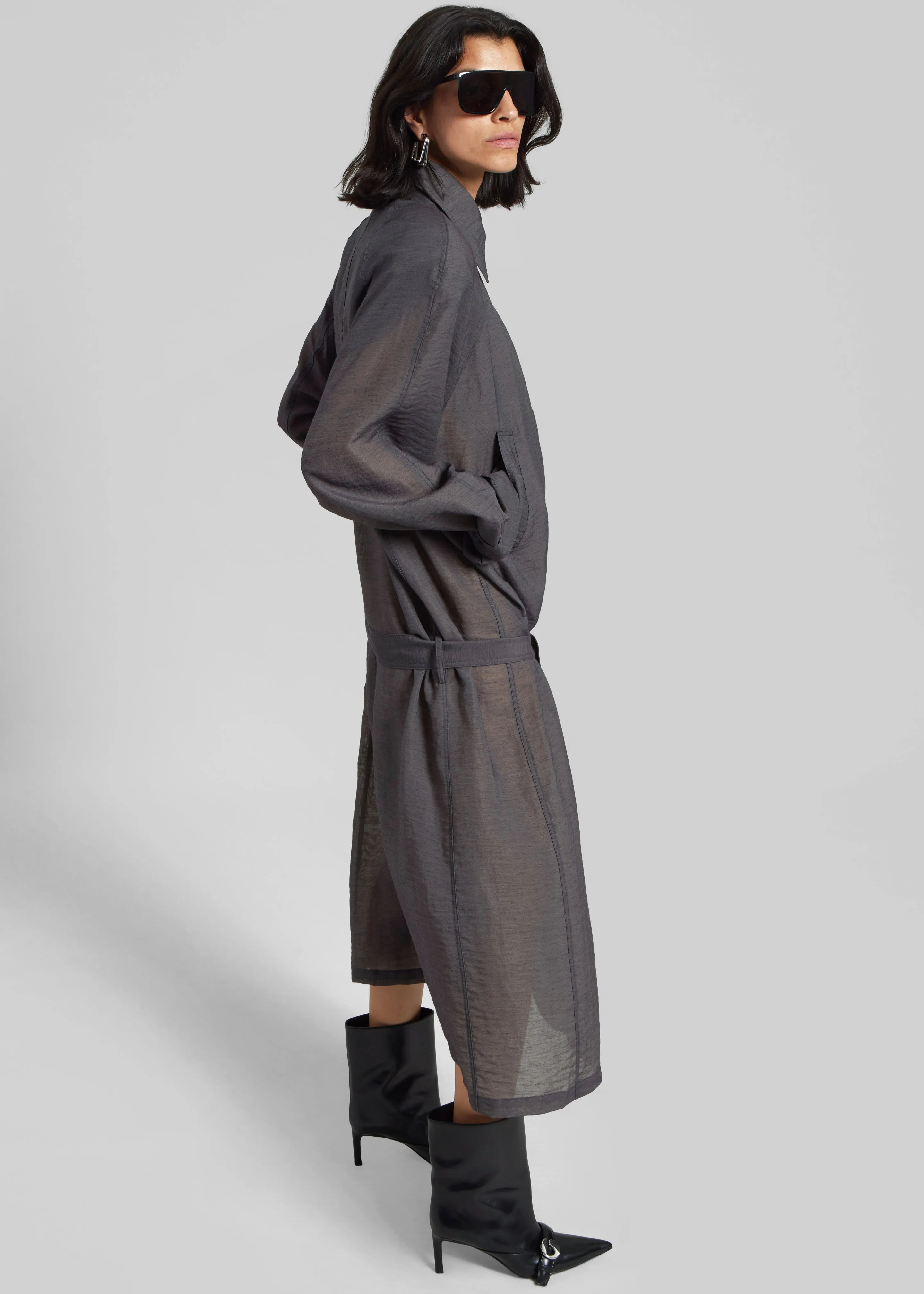 Ansel Sheer Scarf Collar Trench - Charcoal sold by Frankie Shop