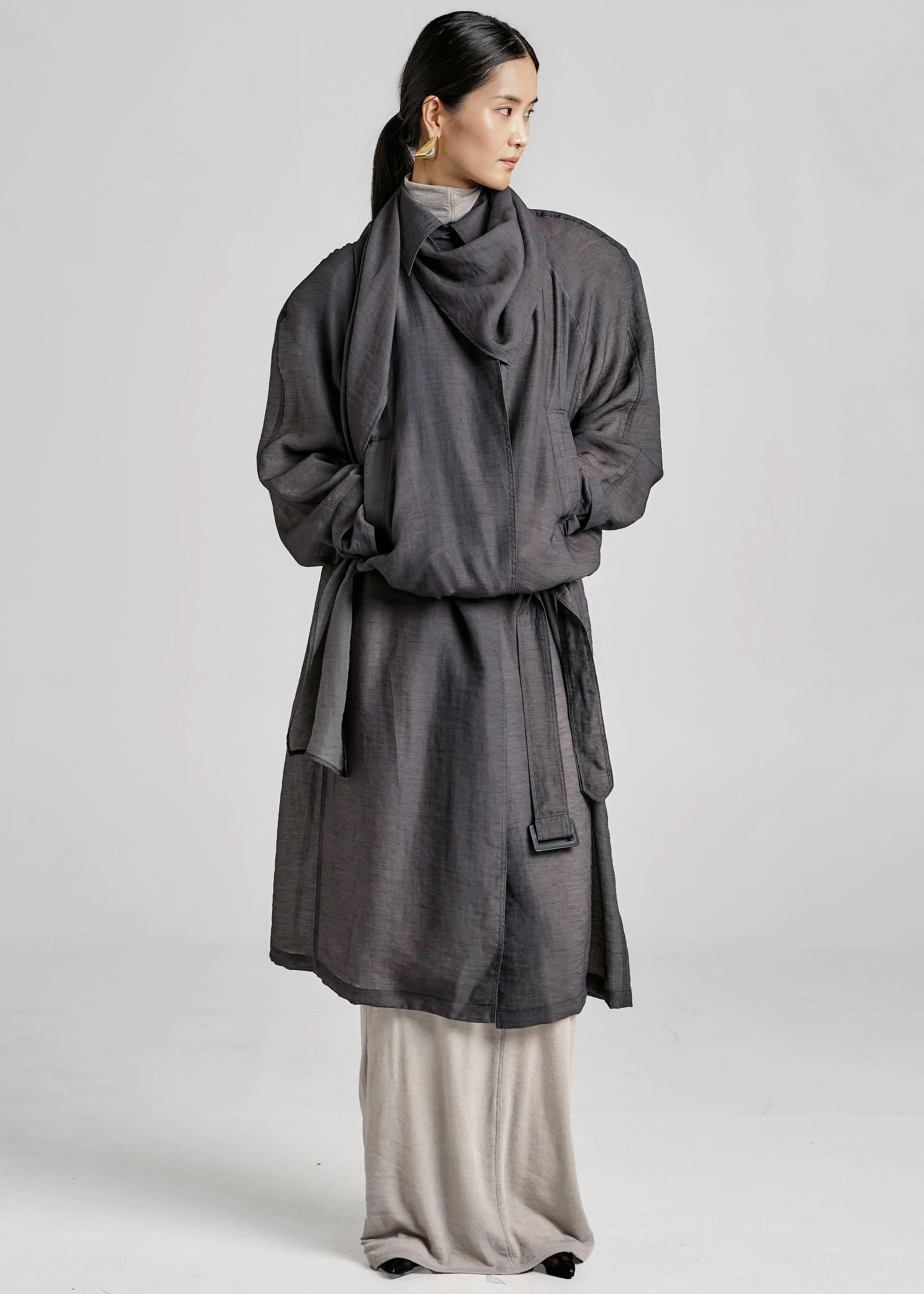 Ansel Sheer Scarf Collar Trench - Charcoal sold by Frankie Shop product image thumbnail 5