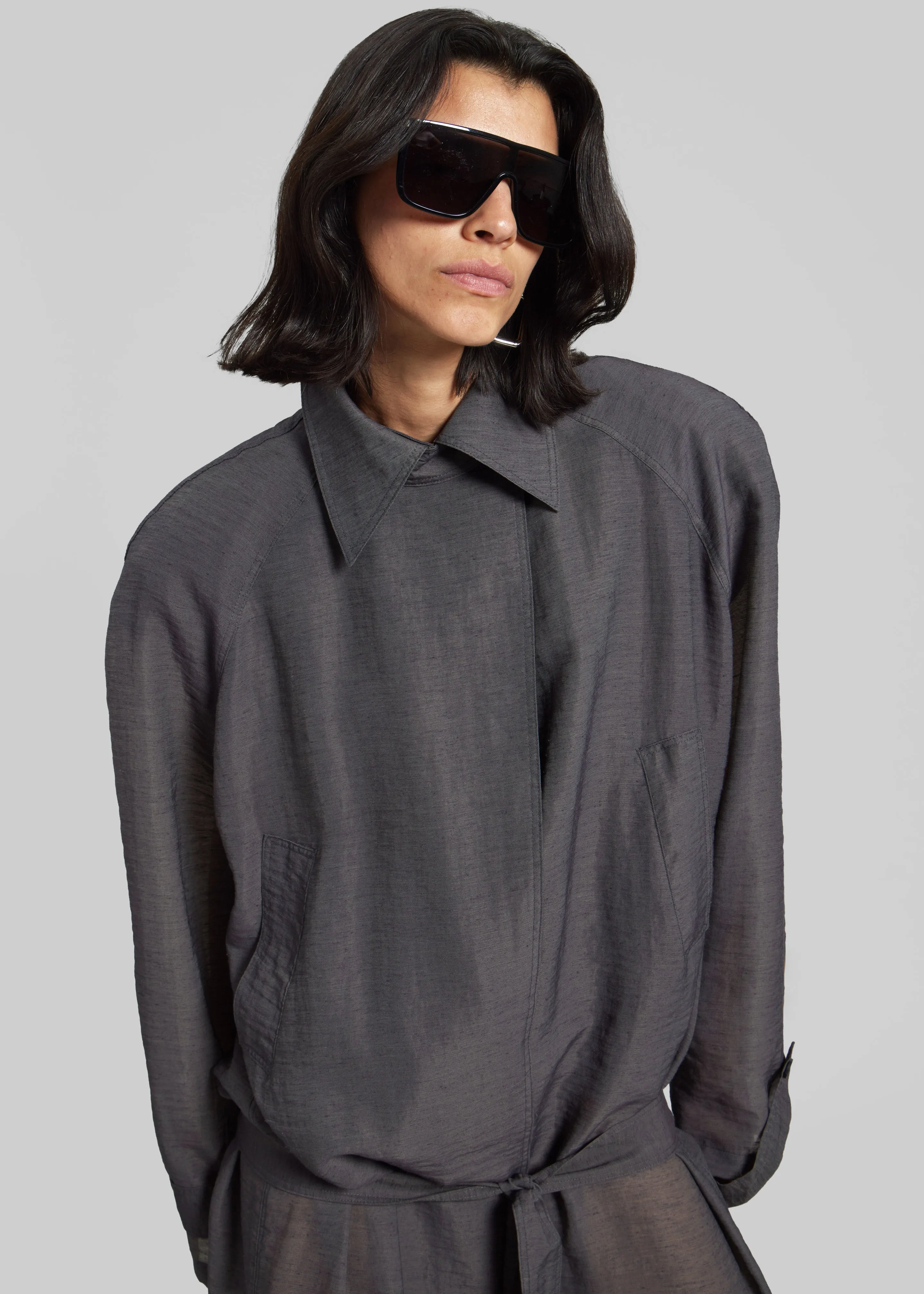 Ansel Sheer Scarf Collar Trench - Charcoal sold by Frankie Shop product image thumbnail 3