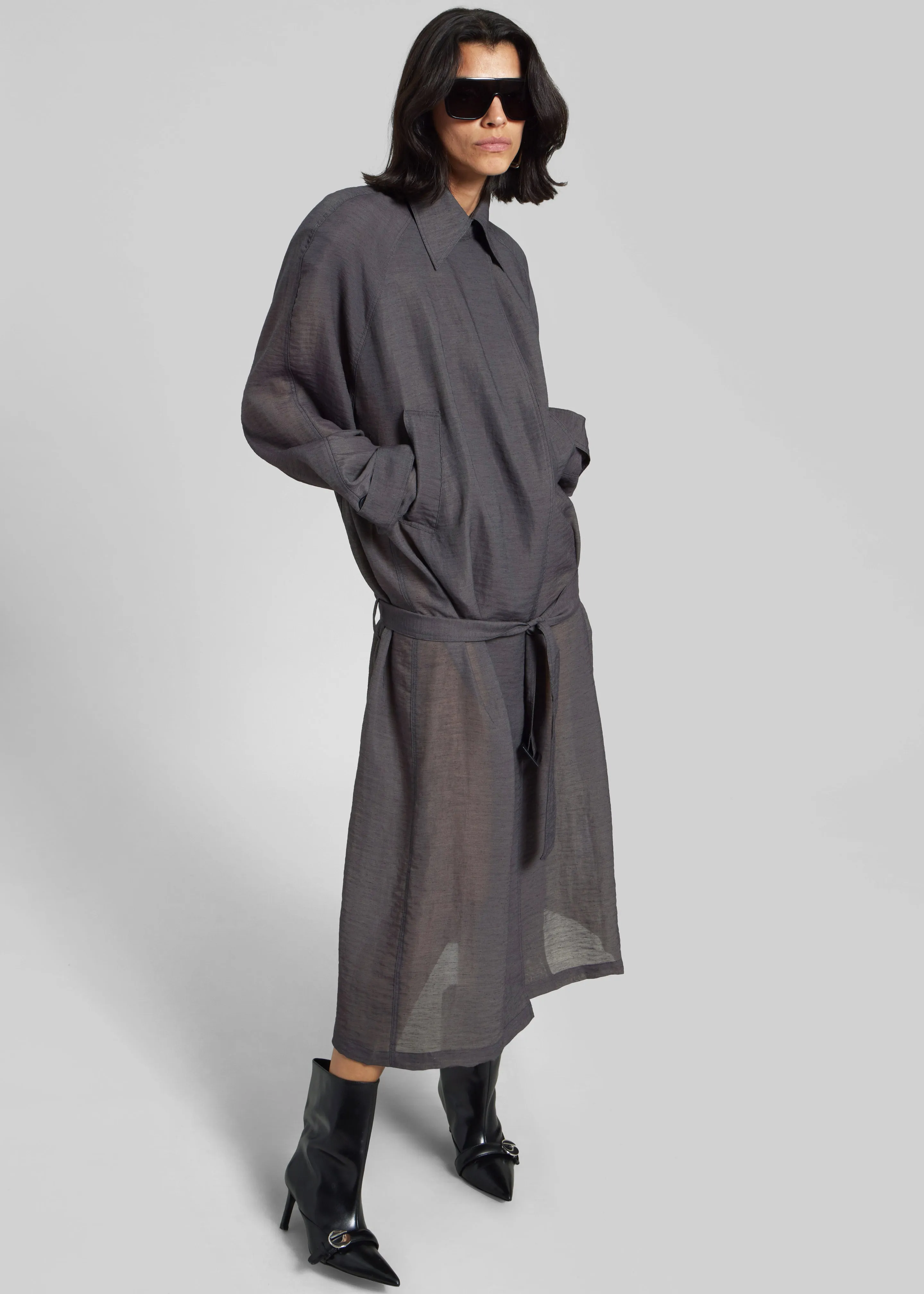 Ansel Sheer Scarf Collar Trench - Charcoal sold by Frankie Shop product image thumbnail 2