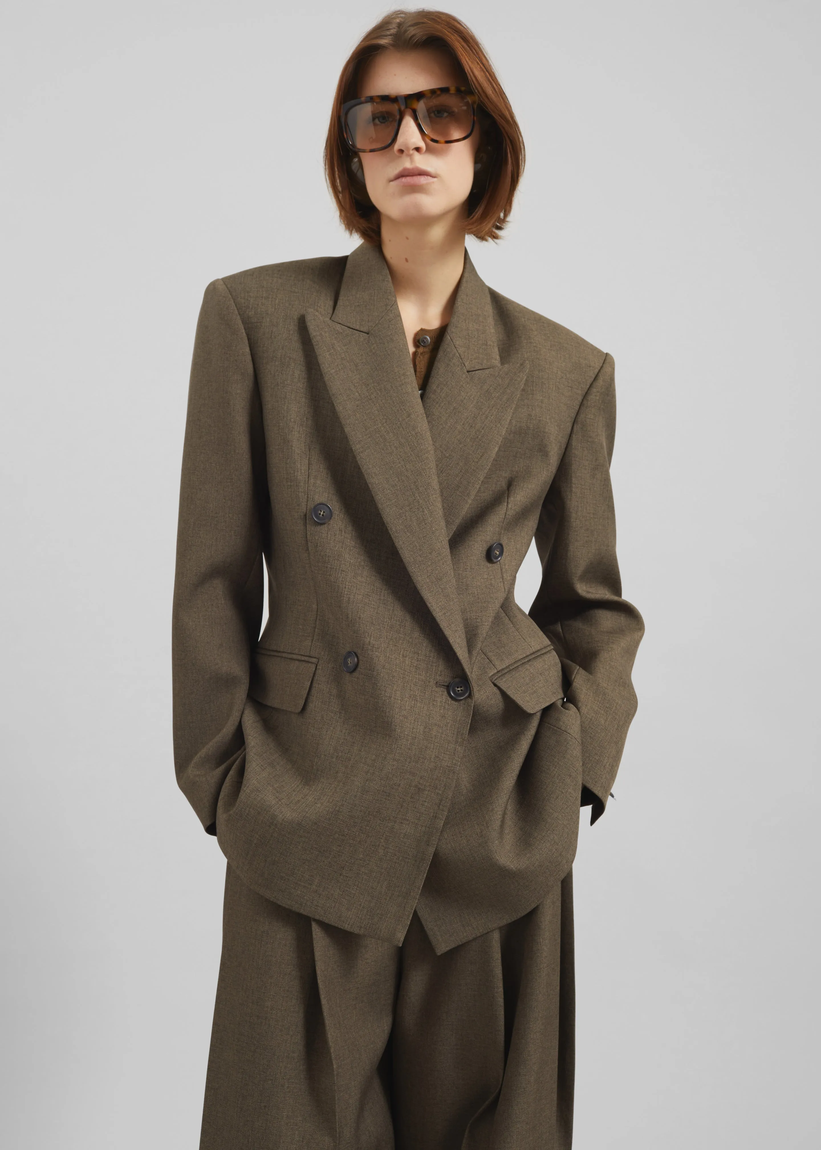 Vallsta Double-Breasted Blazer - Brown Melange sold by Frankie Shop