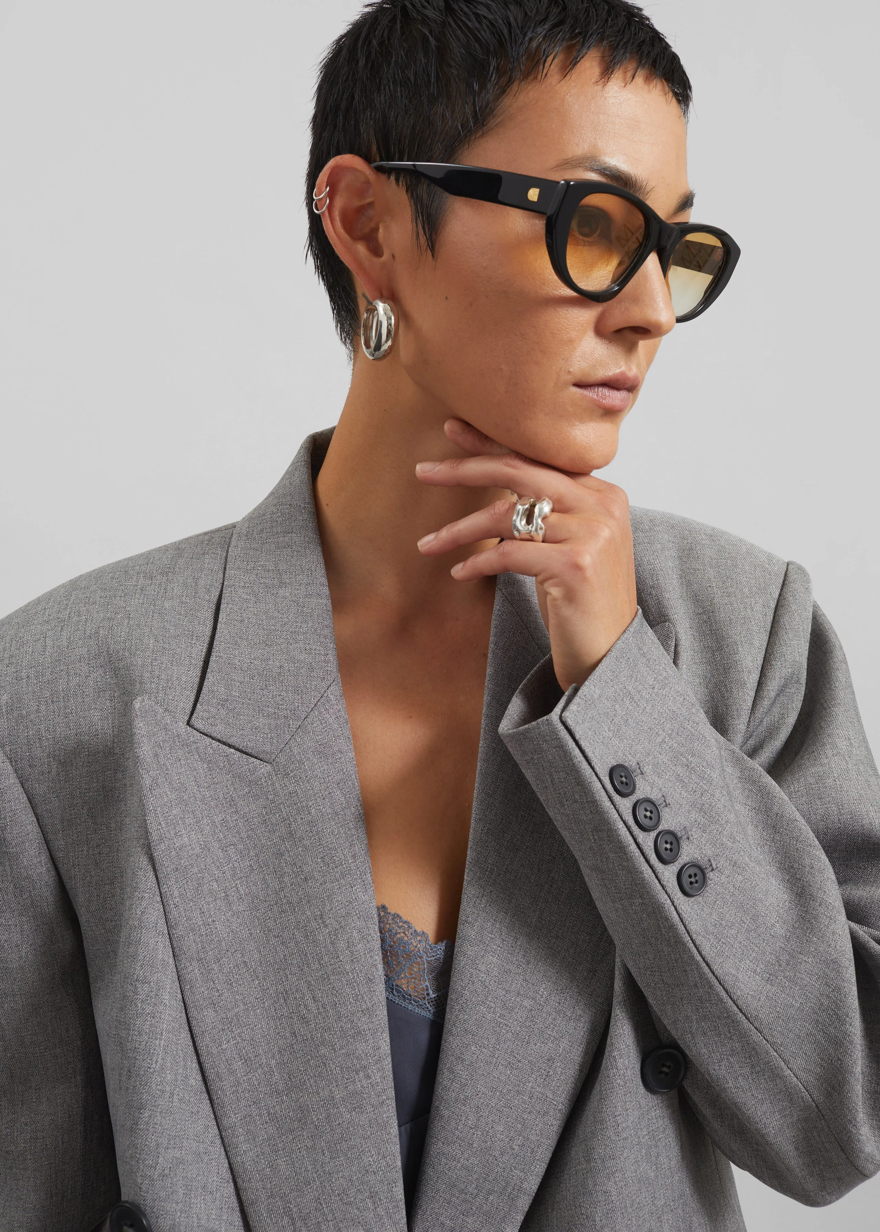 Vallsta Double-Breasted Blazer - Grey Melange sold by Frankie Shop product image thumbnail 5