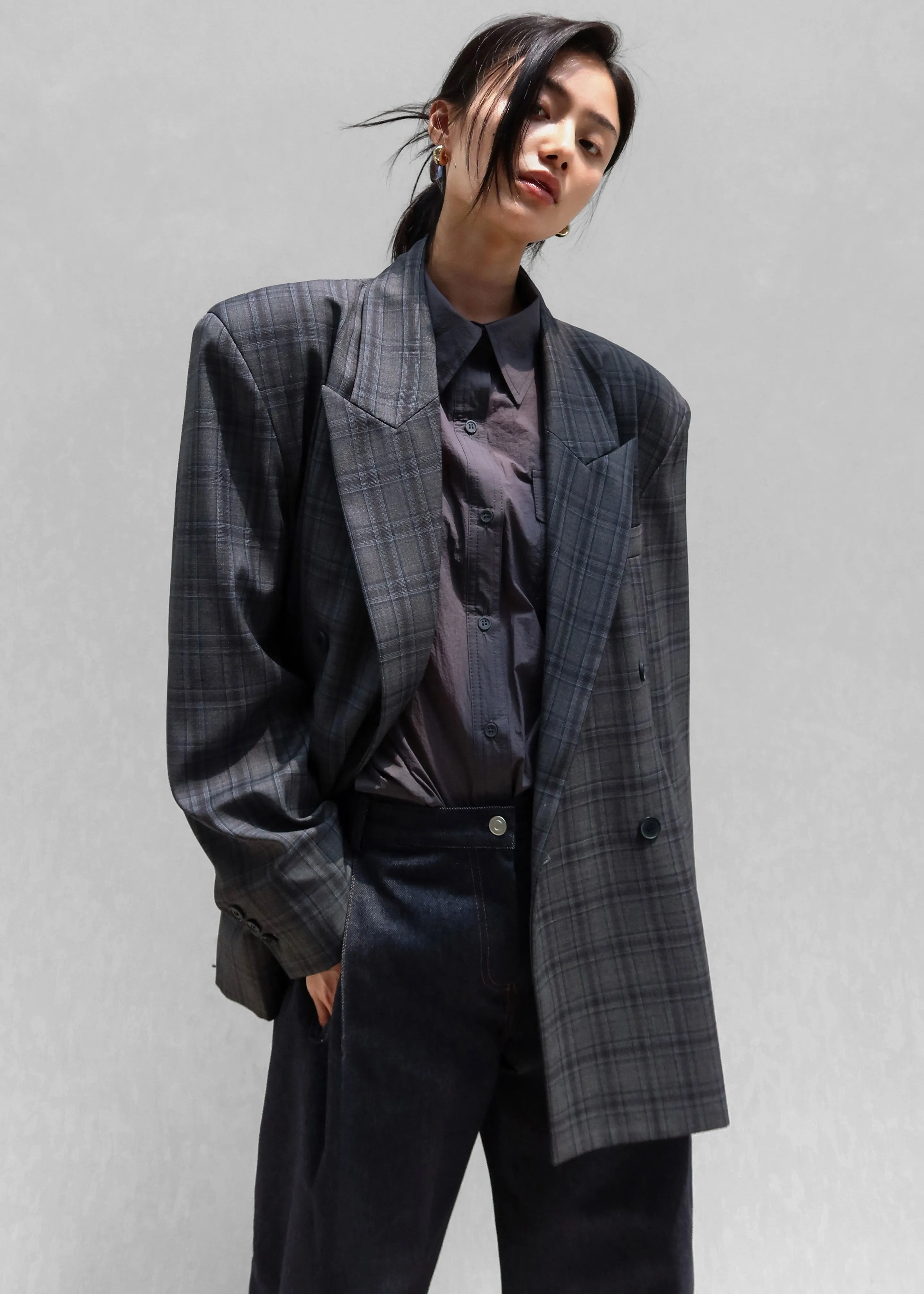 Dinant Padded Double-Breasted Blazer - Grey Plaid sold by Frankie Shop product image thumbnail 5