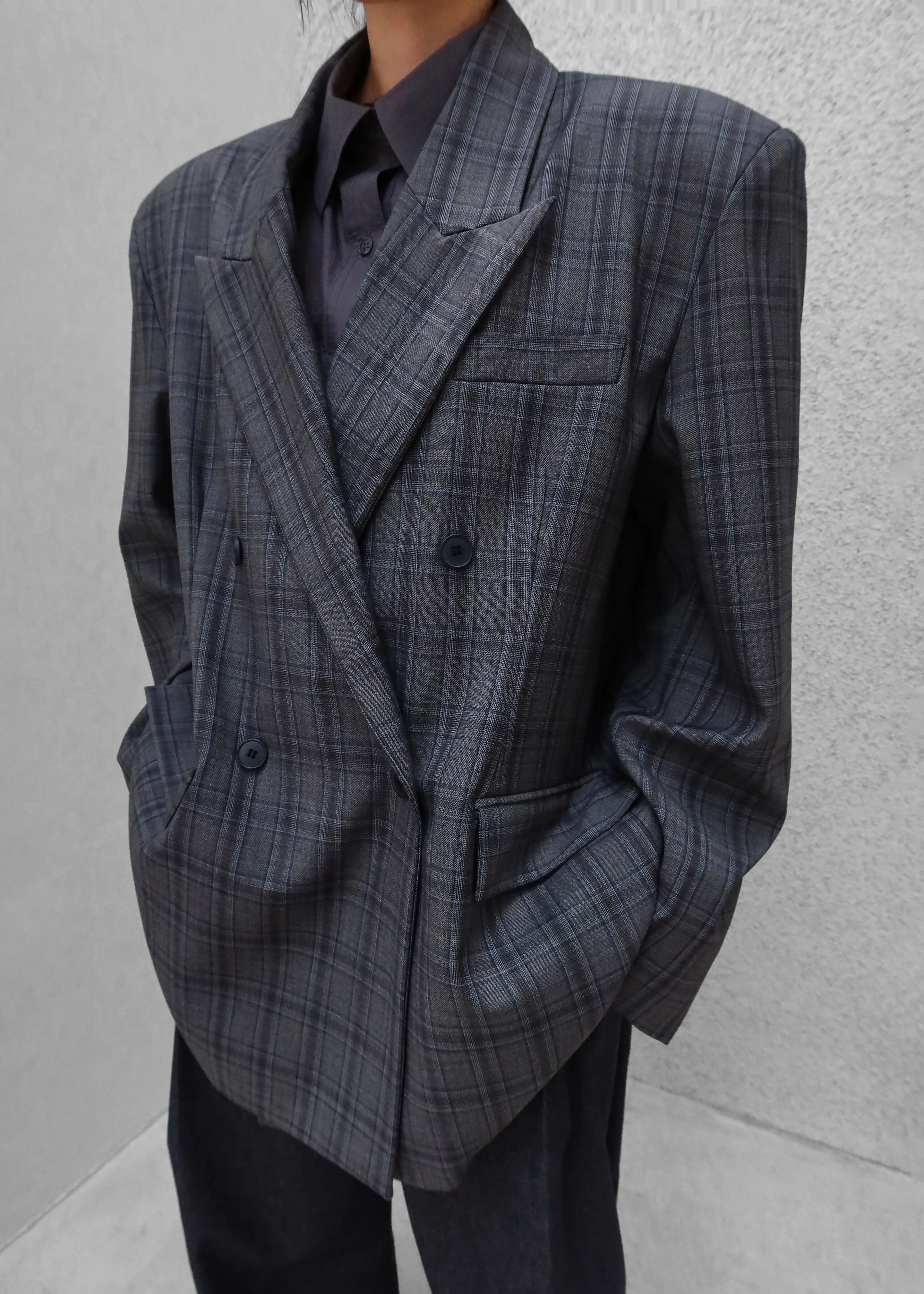Dinant Padded Double-Breasted Blazer - Grey Plaid sold by Frankie Shop product image thumbnail 2