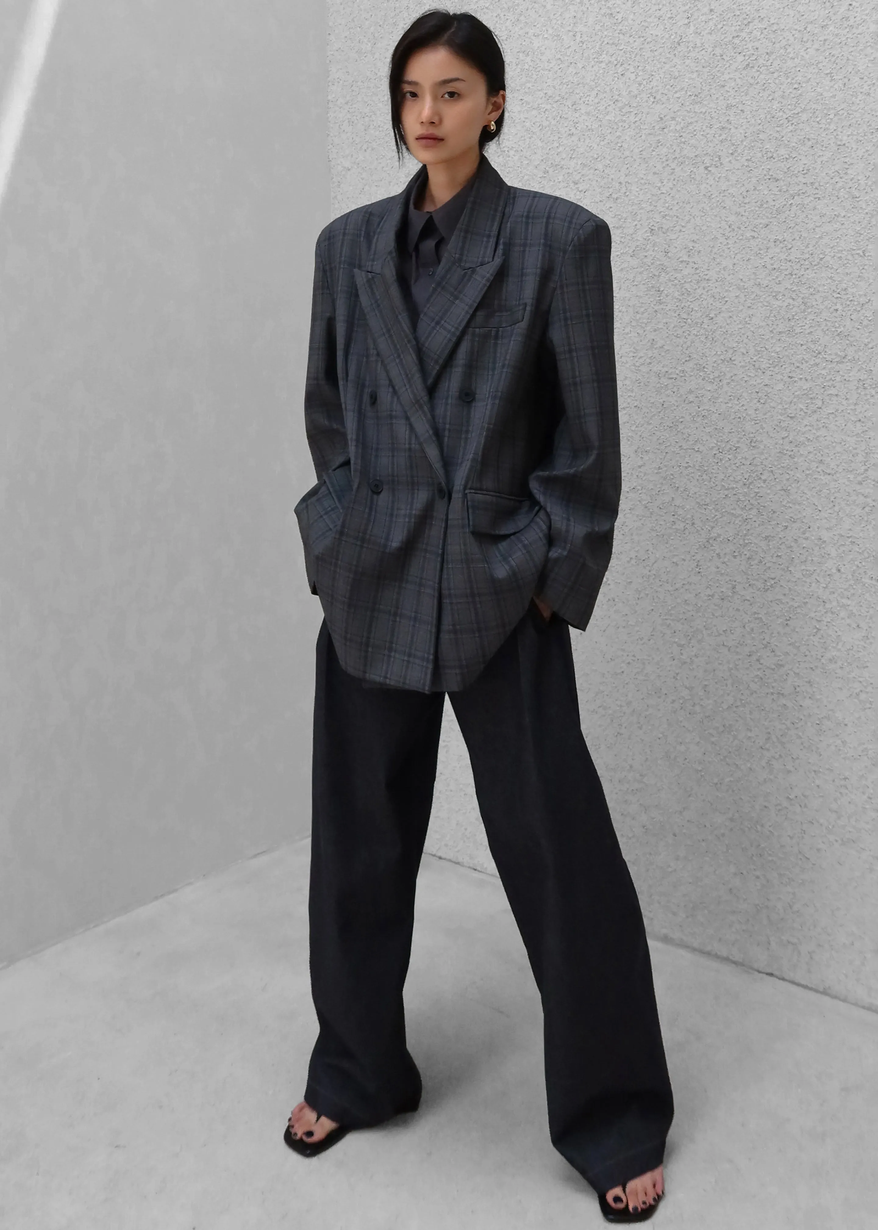 Dinant Padded Double-Breasted Blazer - Grey Plaid sold by Frankie Shop