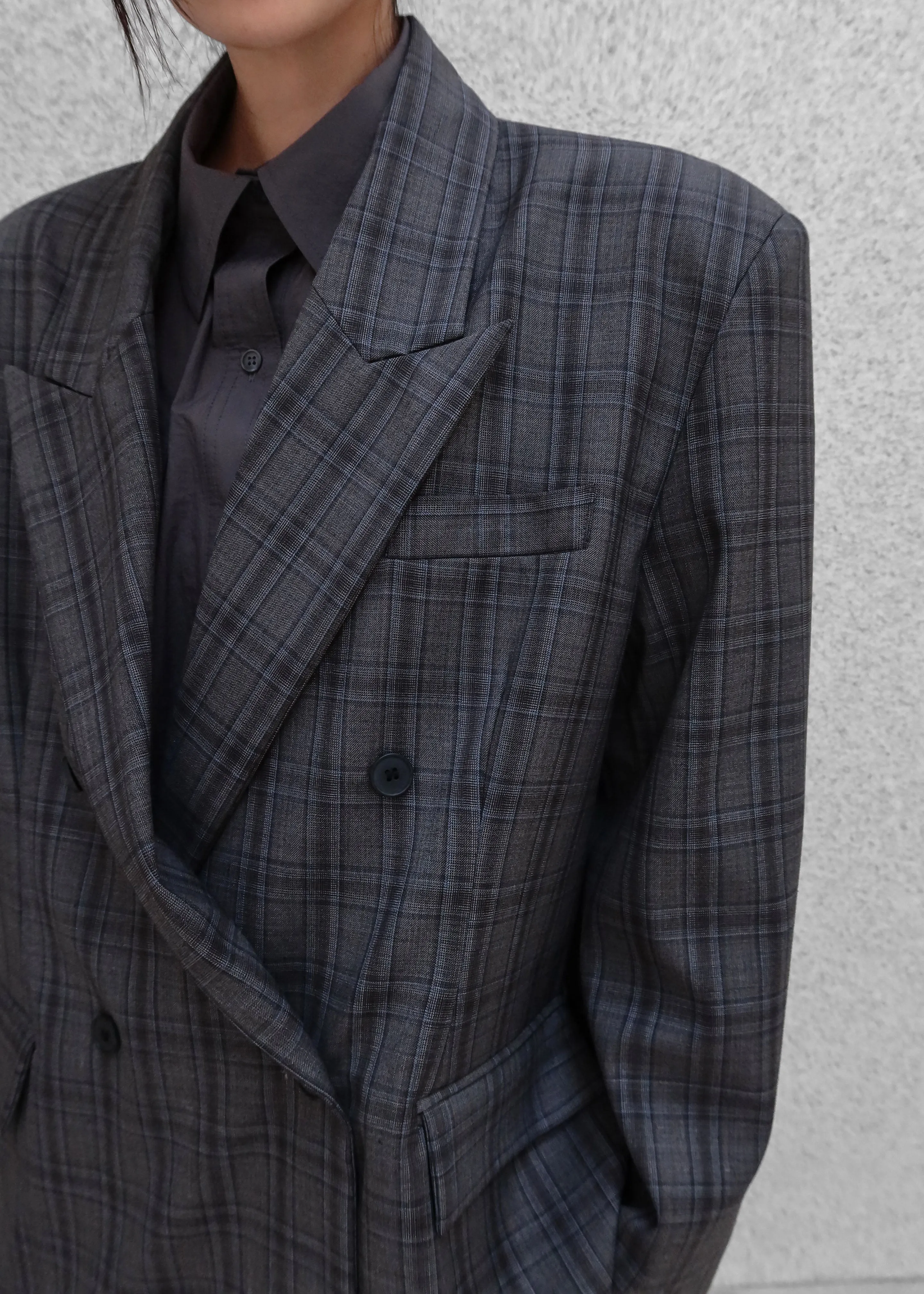 Dinant Padded Double-Breasted Blazer - Grey Plaid sold by Frankie Shop product image thumbnail 4