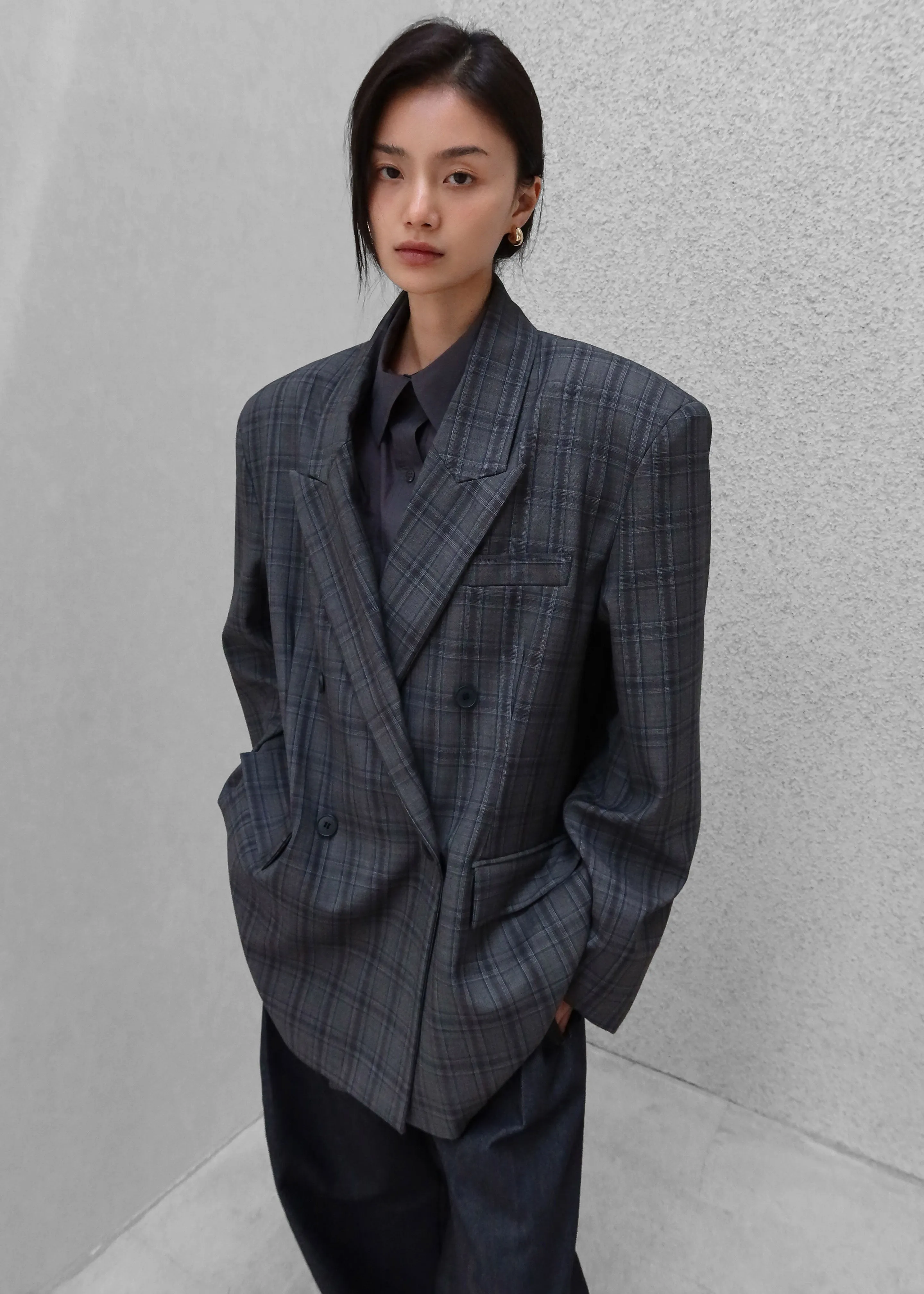 Dinant Padded Double-Breasted Blazer - Grey Plaid sold by Frankie Shop product image thumbnail 3