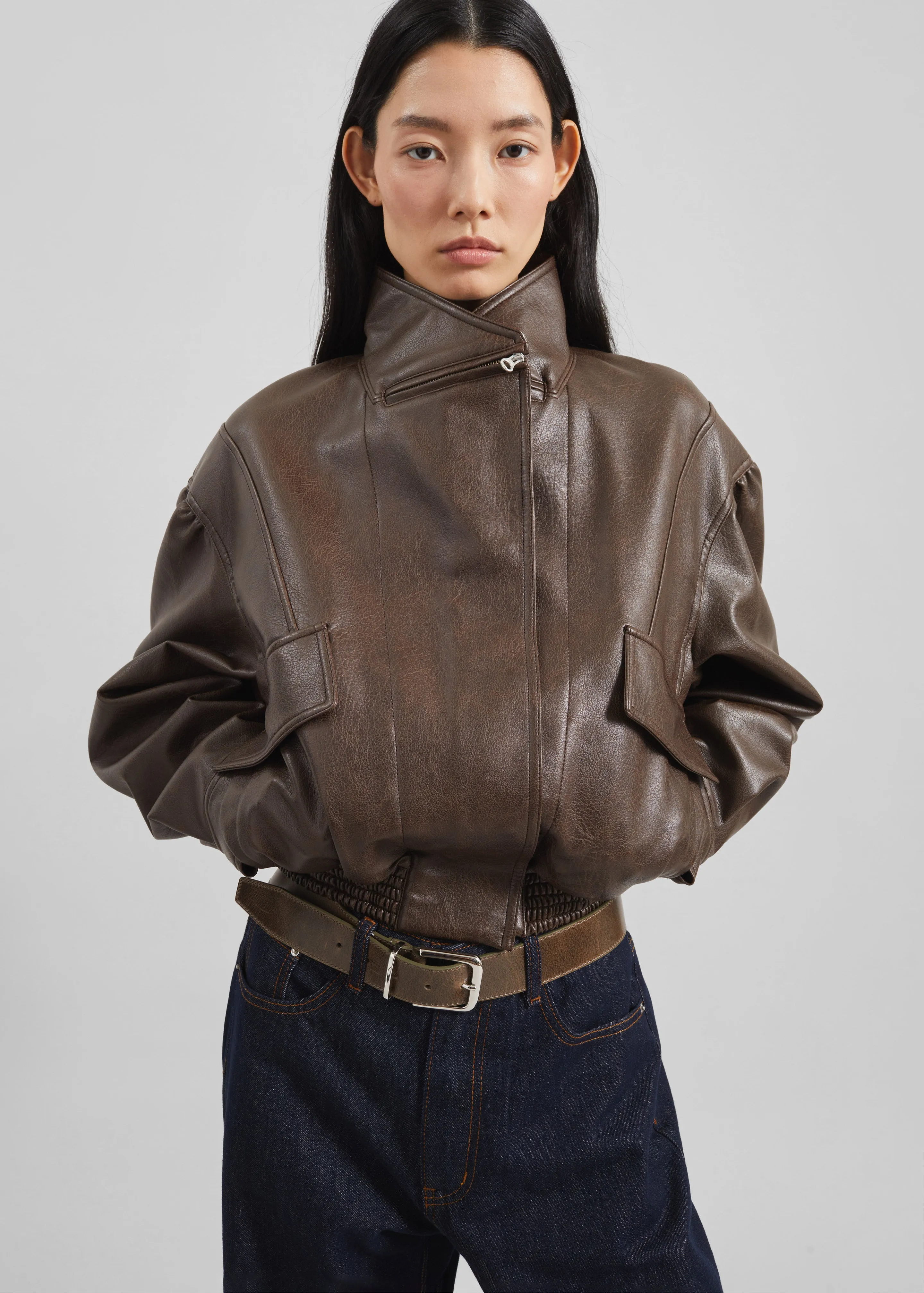 Low Classic Leather Short Jacket - Brown sold by Frankie Shop product image thumbnail 3