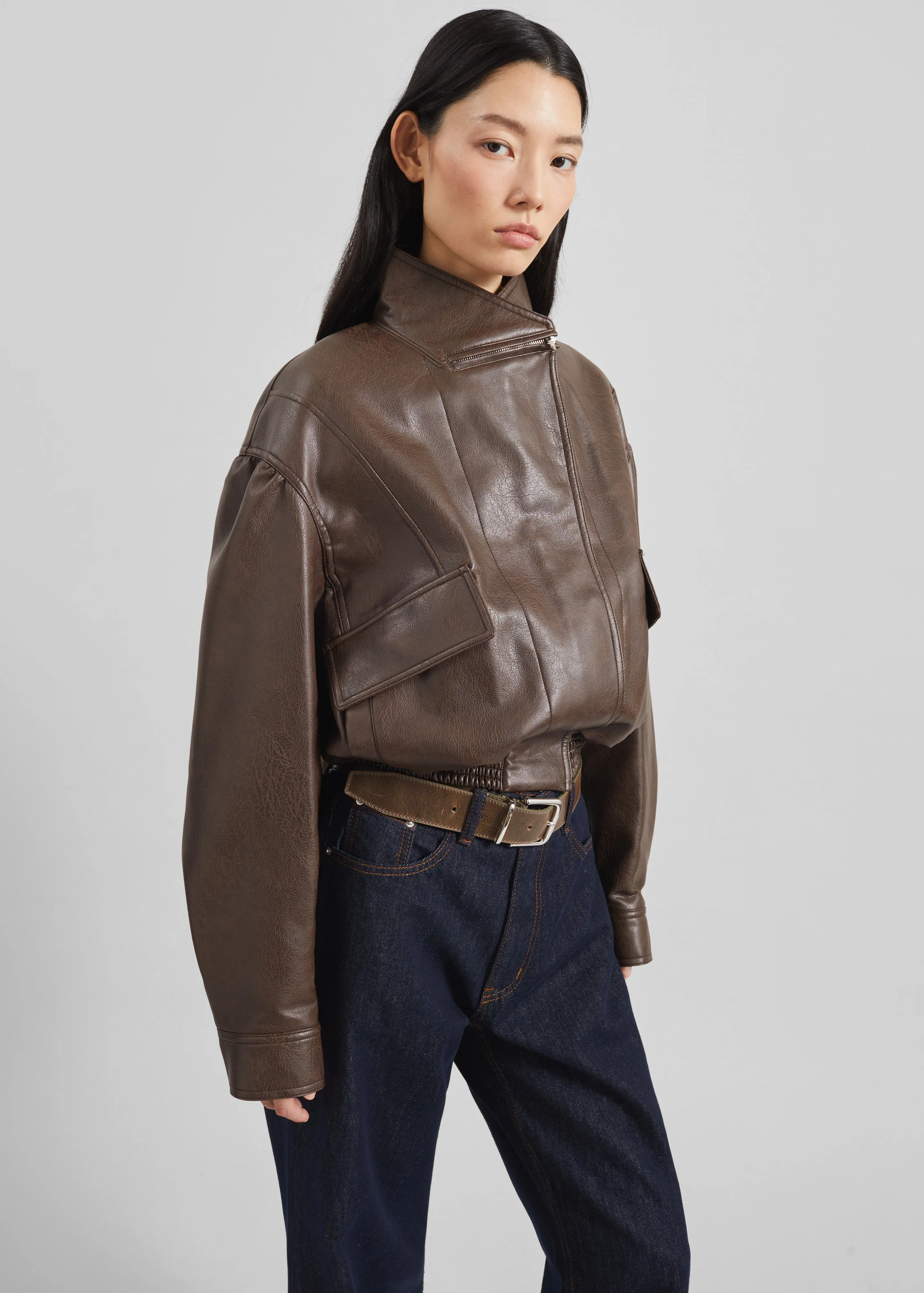 Low Classic Leather Short Jacket - Brown sold by Frankie Shop product image thumbnail 5