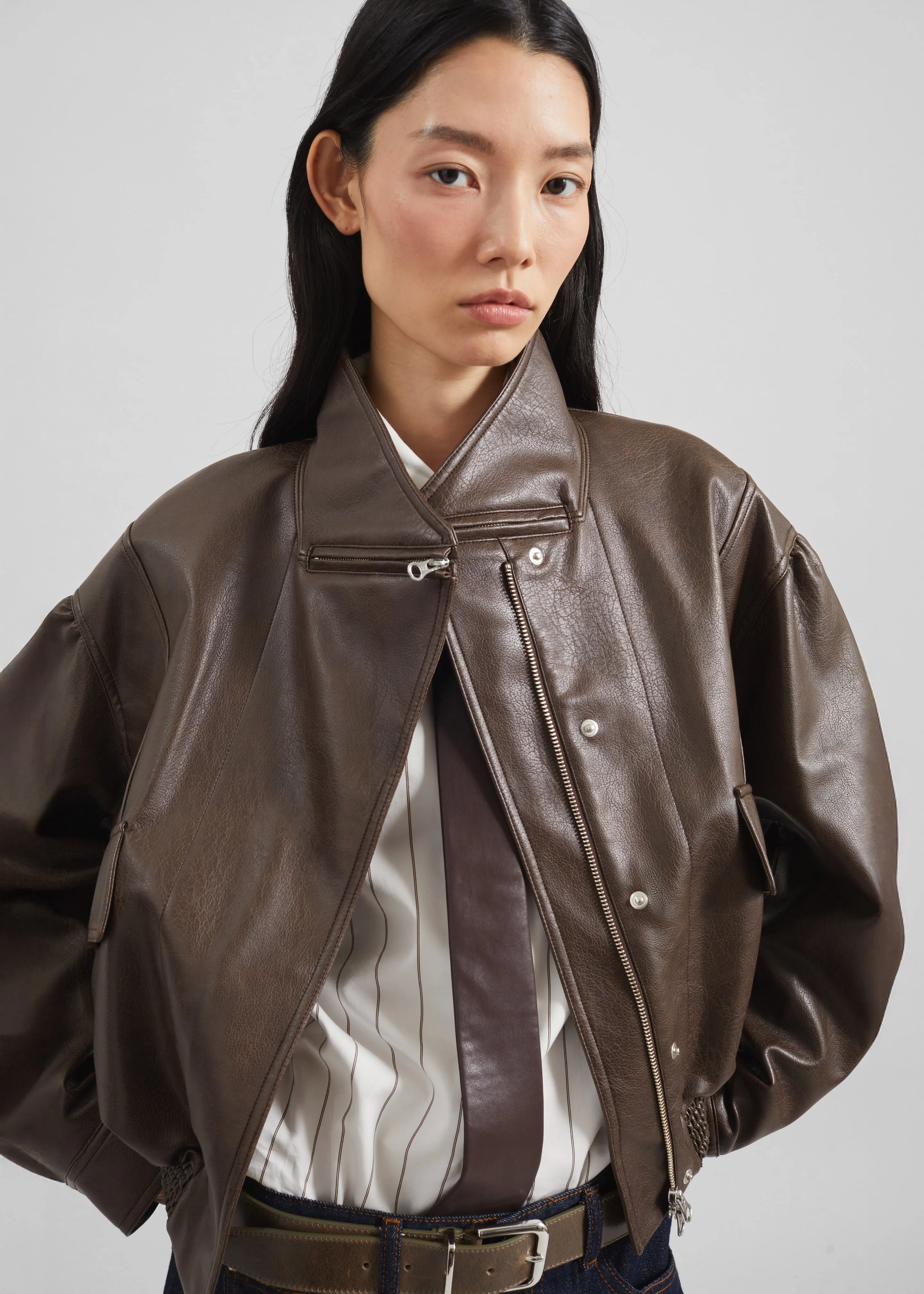 Low Classic Leather Short Jacket - Brown sold by Frankie Shop product image thumbnail 2