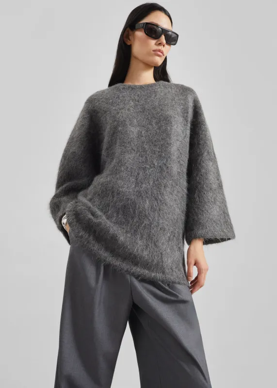 Loulou de Saison Mae Short Sleeve Sweater - Anthracite Melange sold by Frankie Shop