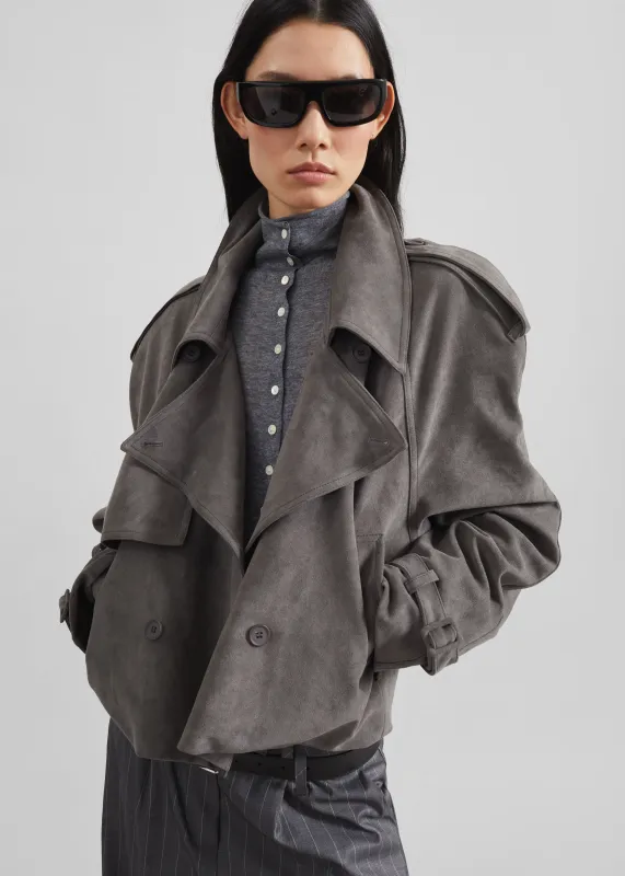 Islington Faux Suede Cropped Trench - Grey sold by Frankie Shop