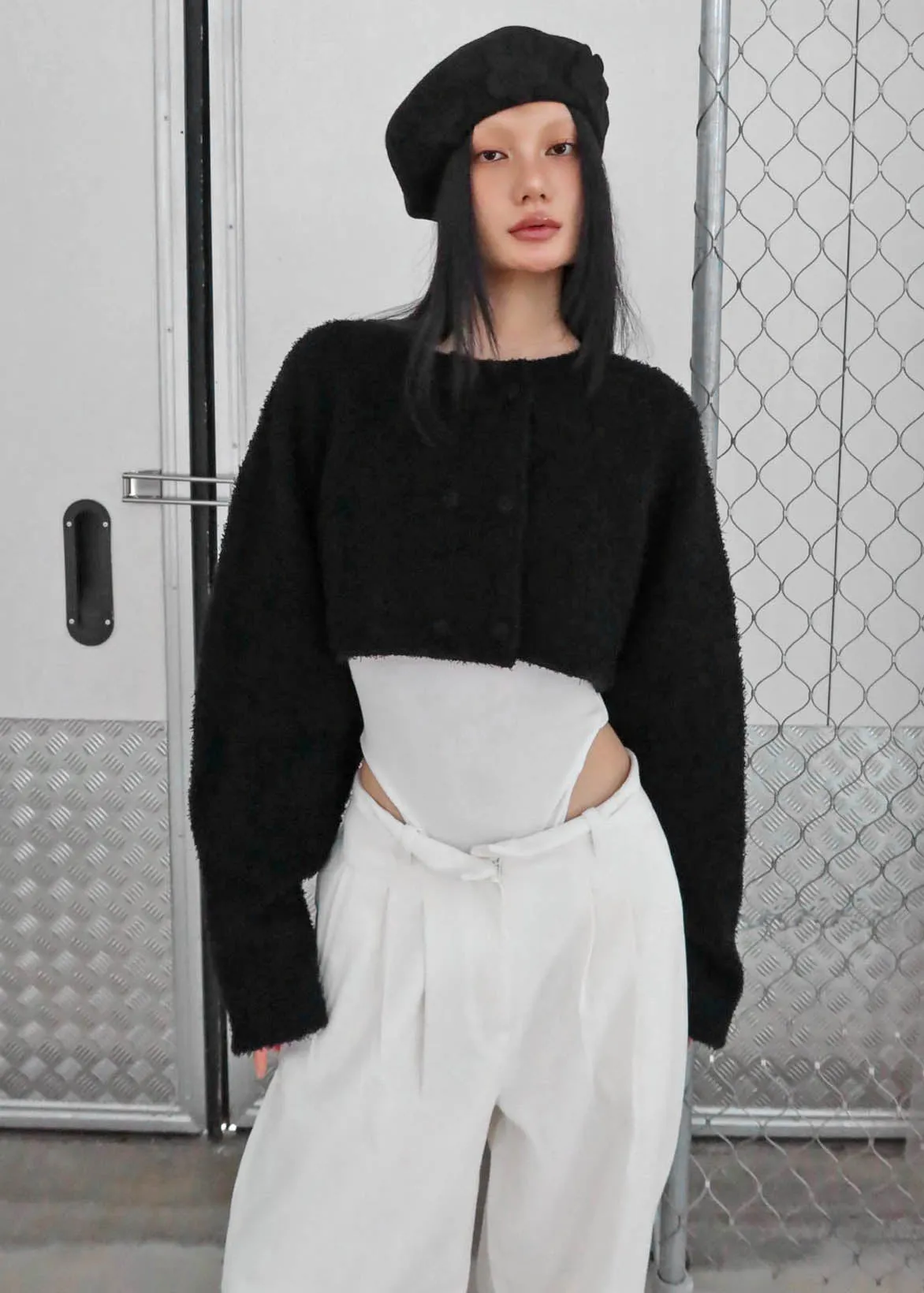 Lyall Fuzzy Cropped Jacket - Black sold by Frankie Shop