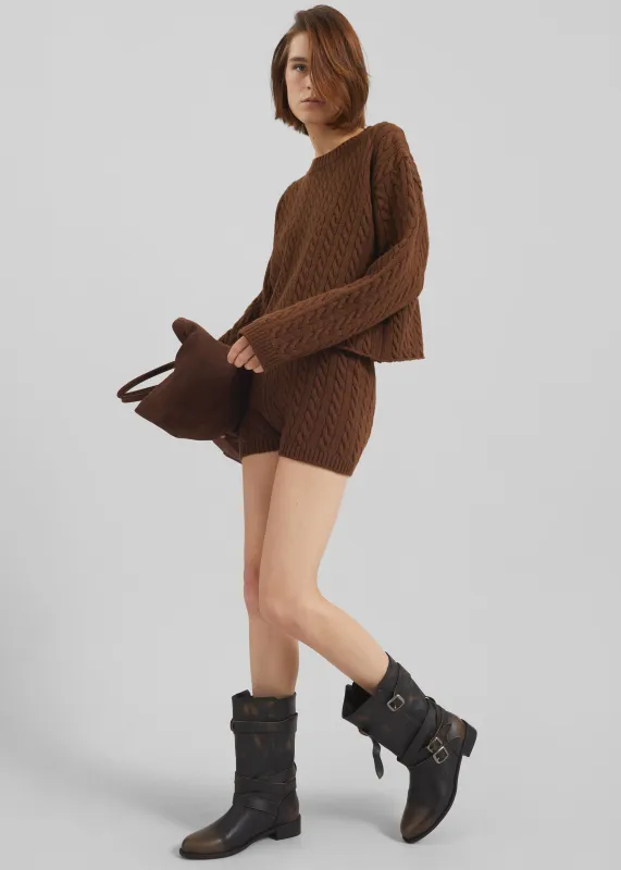 Brisbane Cropped Boxy Sweater - Brown made by Frankie Shop