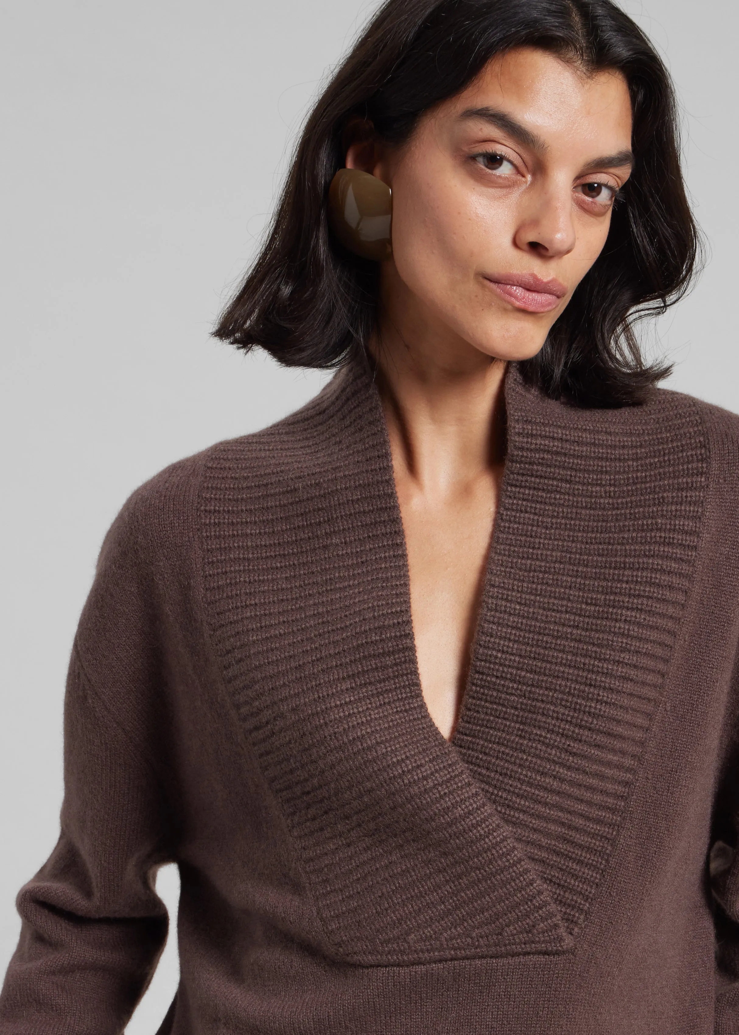 Loulou de Saison Makela Cashmere V-Neck Sweater - Brown sold by Frankie Shop product image thumbnail 3