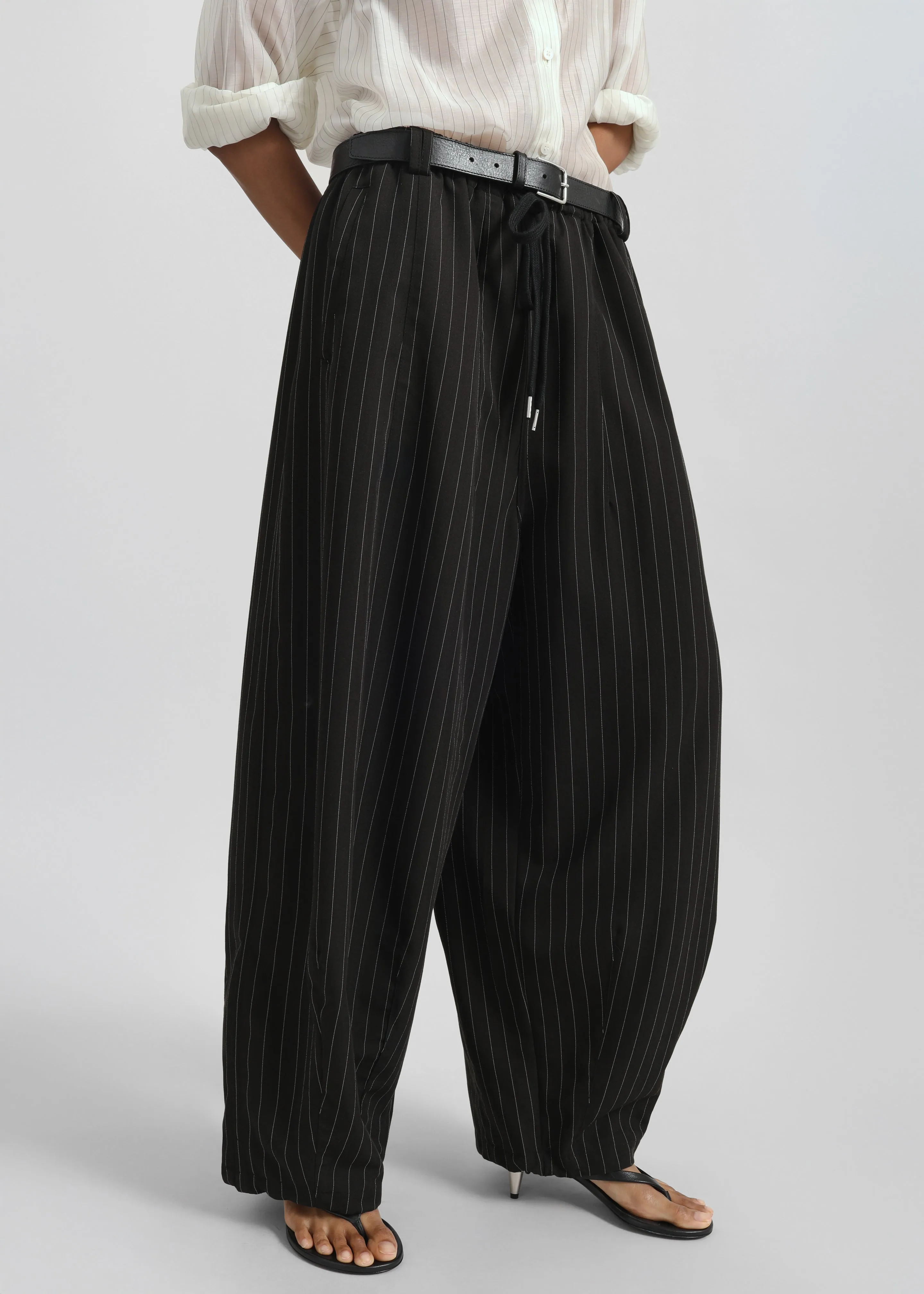 Rilton Drawstring Pants - Black/White Pinstripe sold by Frankie Shop product image thumbnail 2