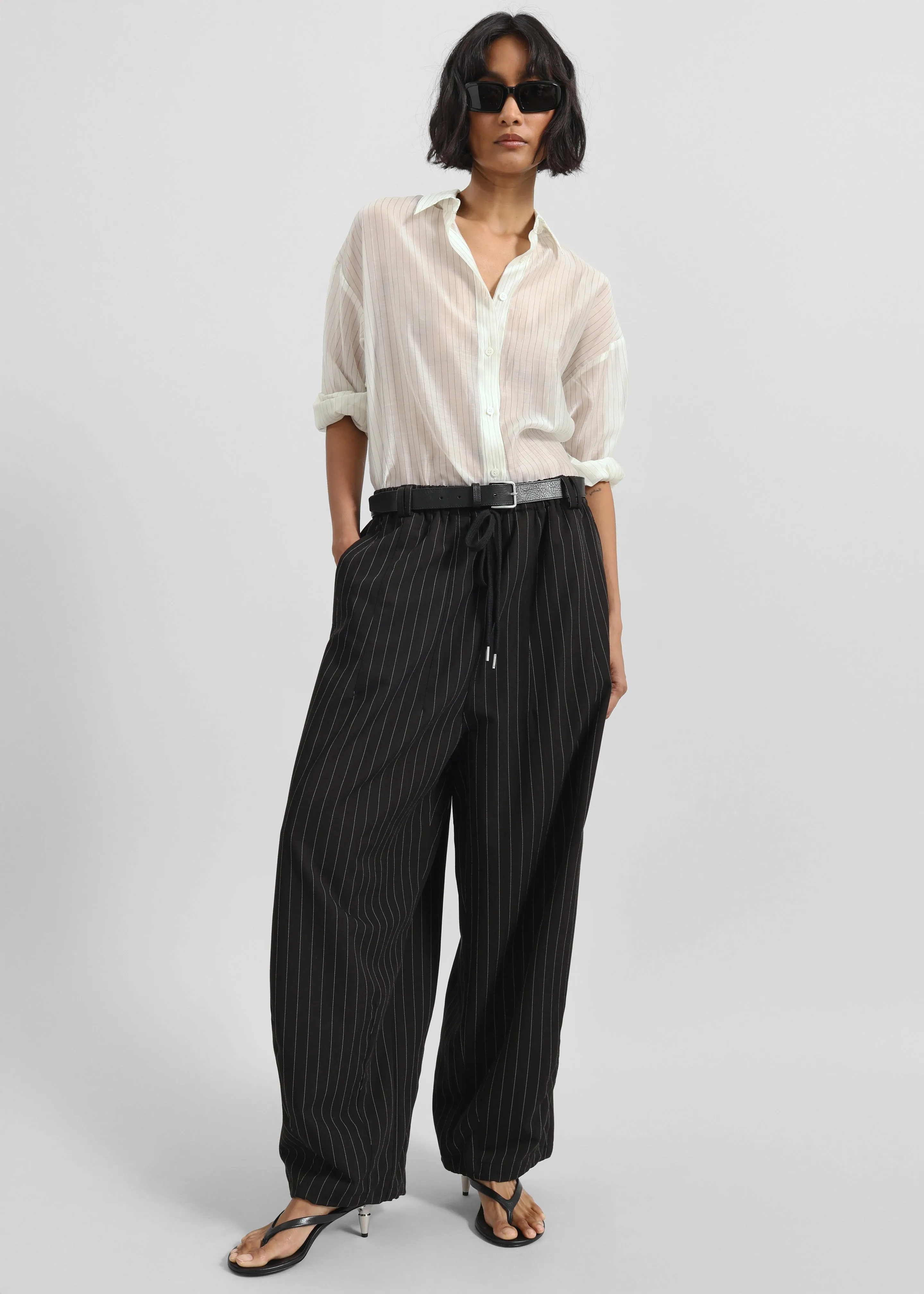 Rilton Drawstring Pants - Black/White Pinstripe sold by Frankie Shop product image thumbnail 3