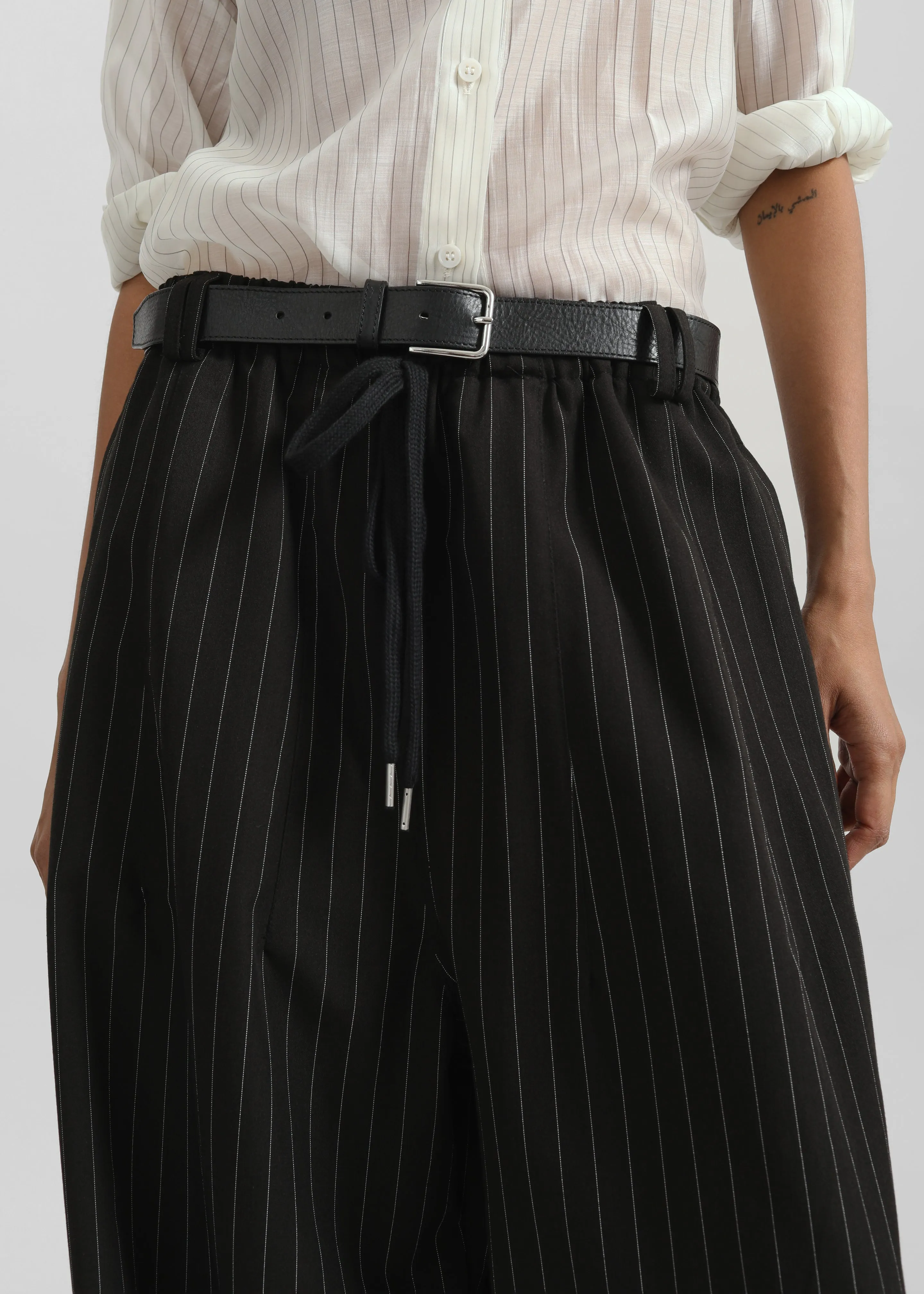 Rilton Drawstring Pants - Black/White Pinstripe sold by Frankie Shop product image thumbnail 4