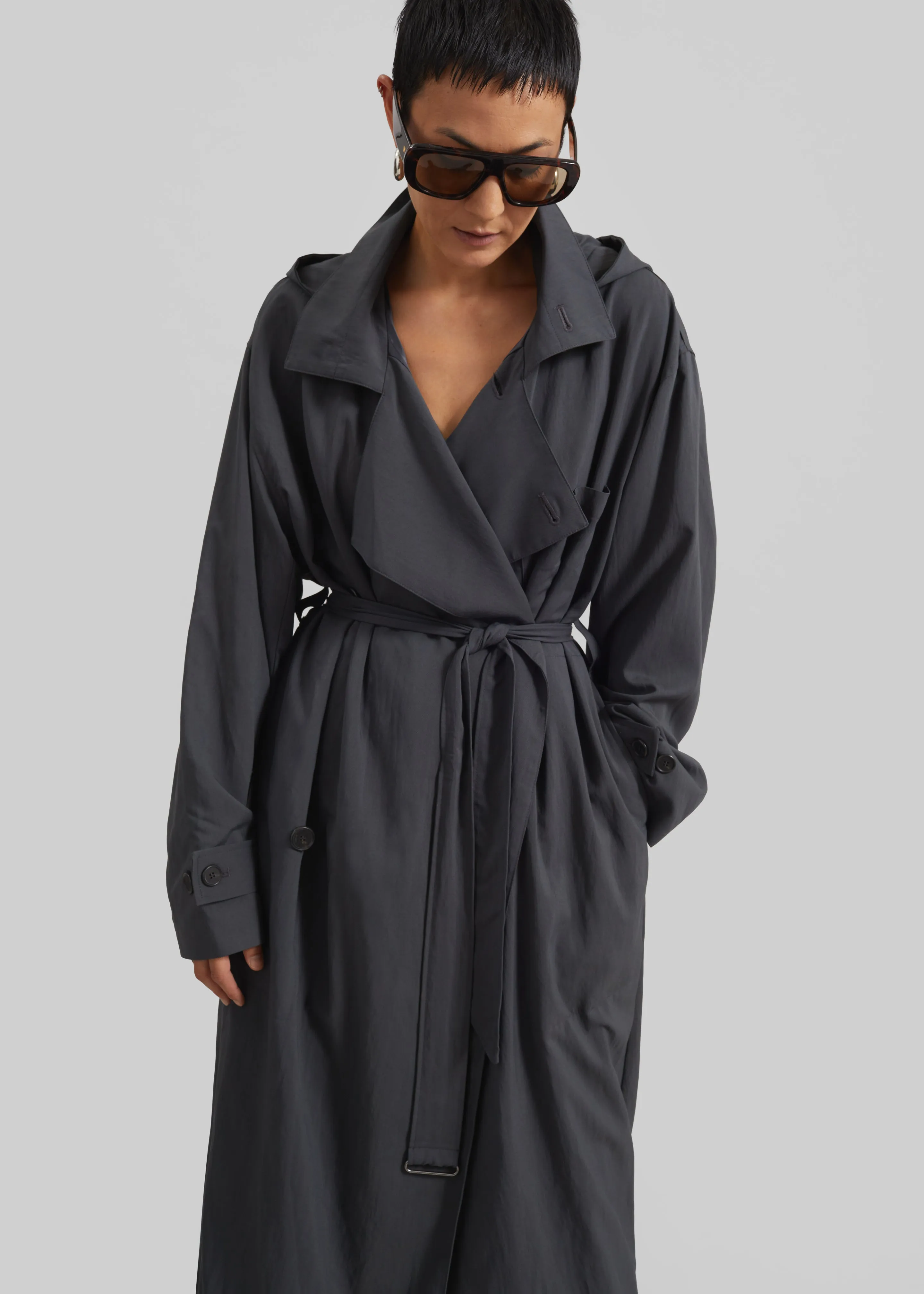 Neasden Hooded Trench Coat - Storm Grey sold by Frankie Shop product image thumbnail 5