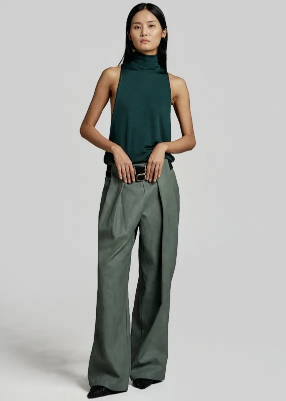 Olivet Faux Leather Trousers - Moss Green made by Frankie Shop