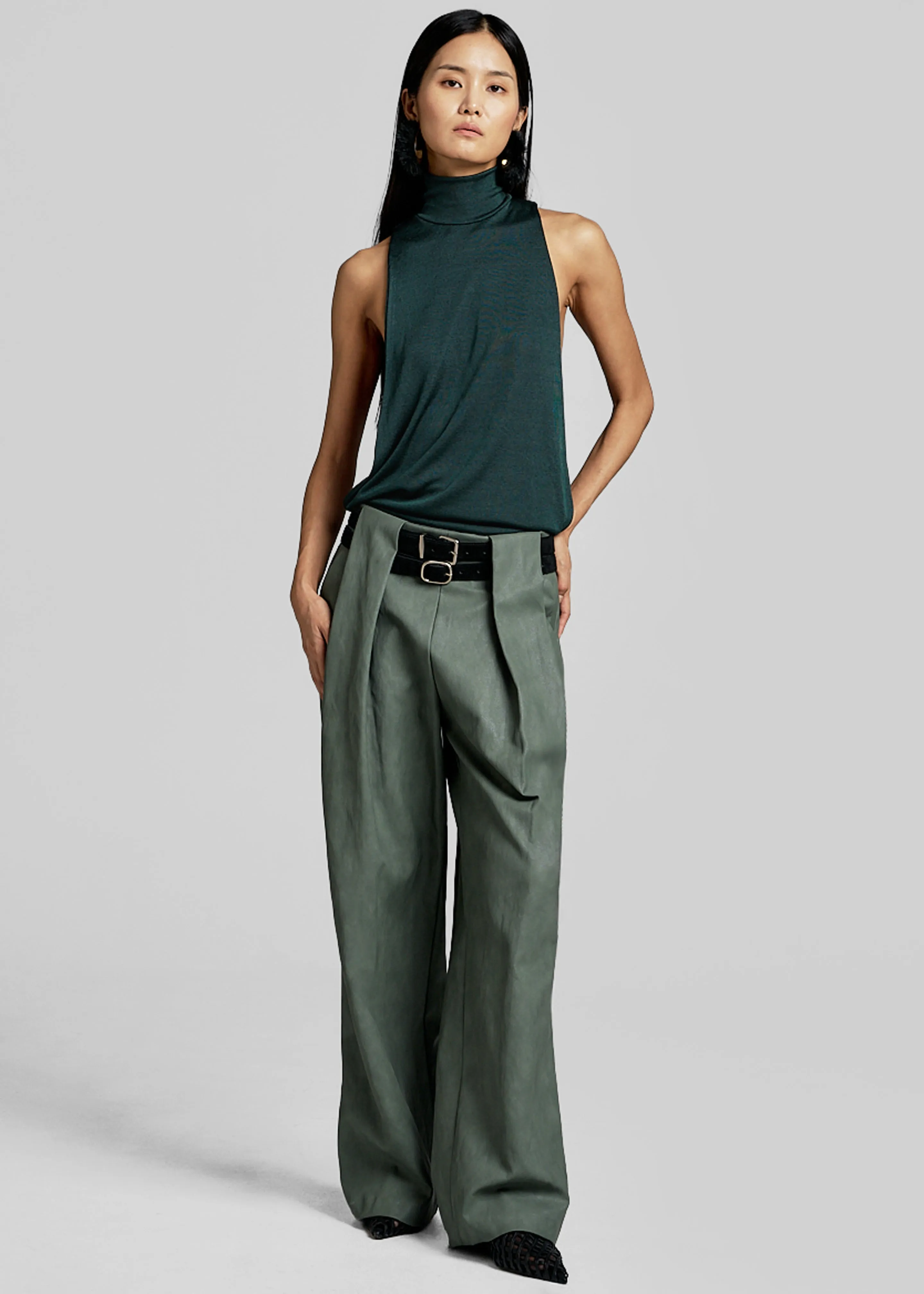 Olivet Faux Leather Trousers - Moss Green sold by Frankie Shop product image thumbnail 5