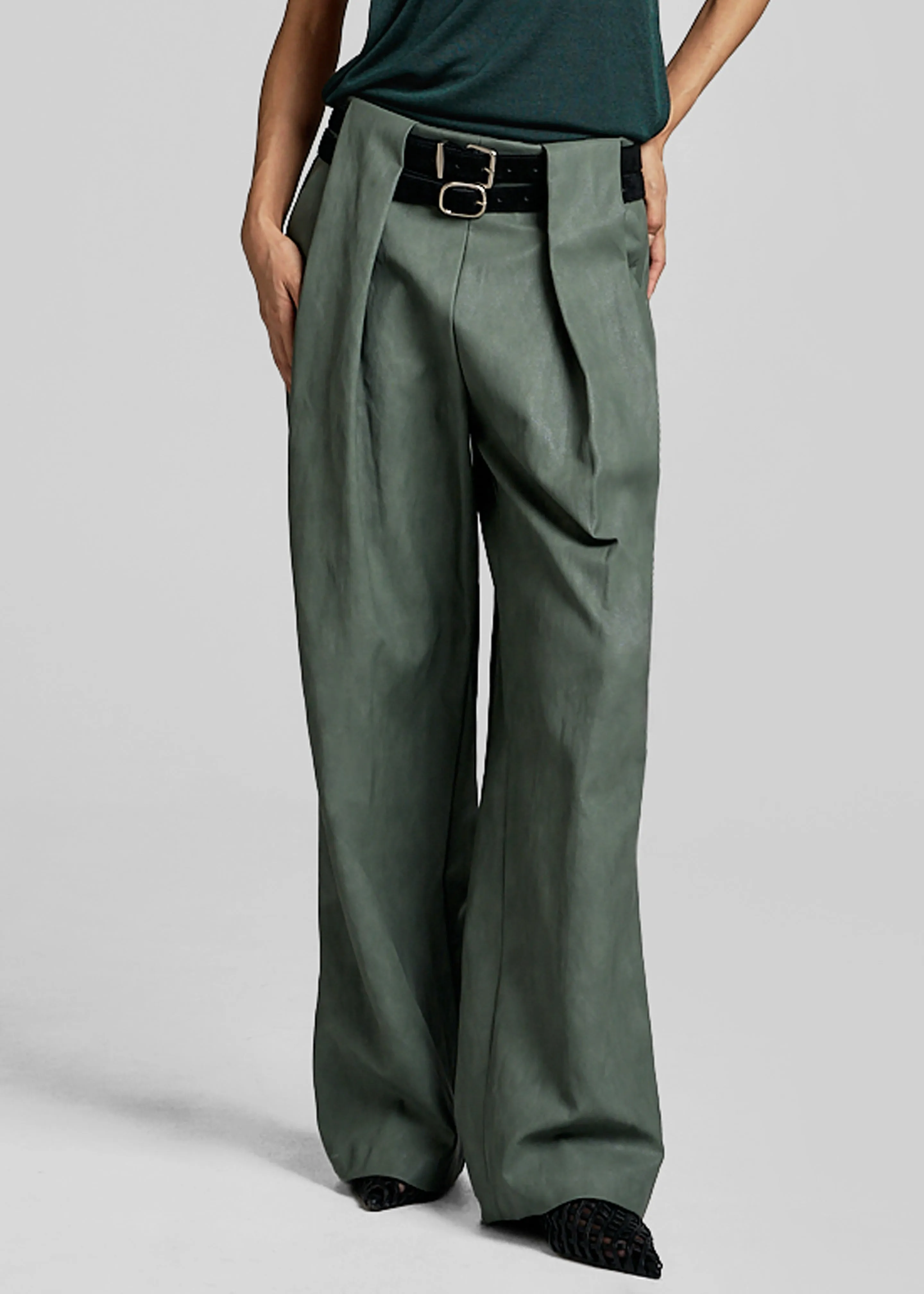 Olivet Faux Leather Trousers - Moss Green sold by Frankie Shop product image thumbnail 2