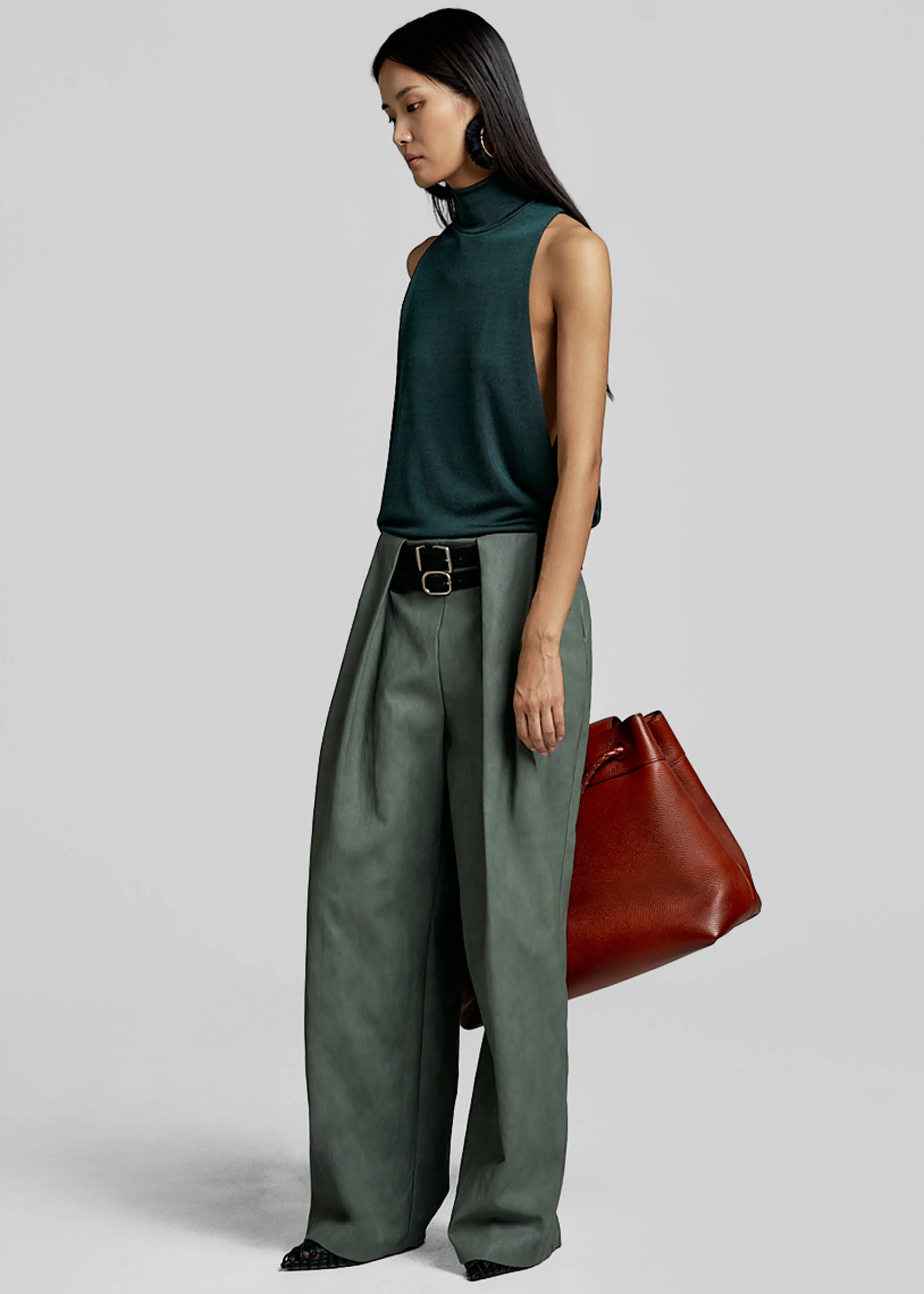 Olivet Faux Leather Trousers - Moss Green sold by Frankie Shop product image thumbnail 4