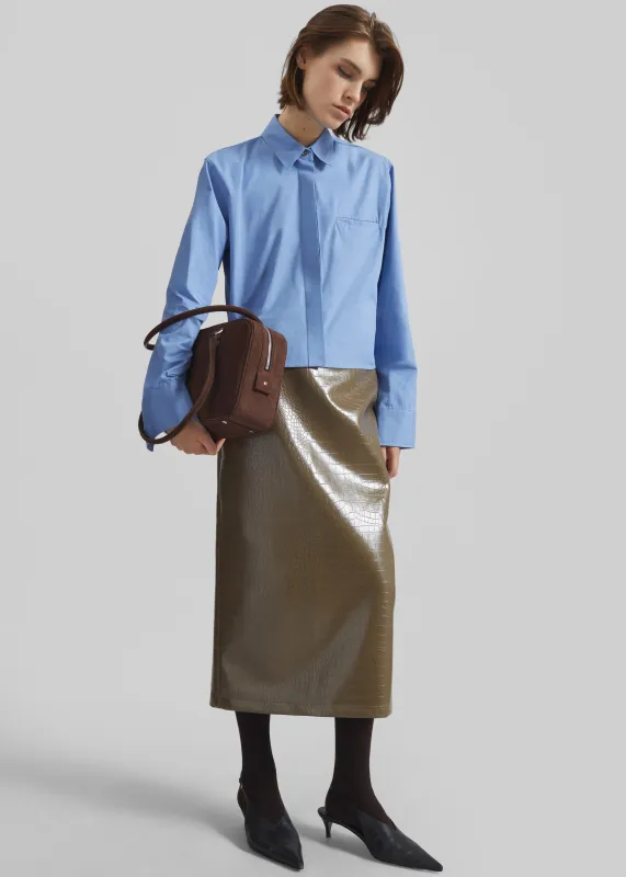 Charleroi Faux Leather Croc Midi Skirt - Olive Brown sold by Frankie Shop