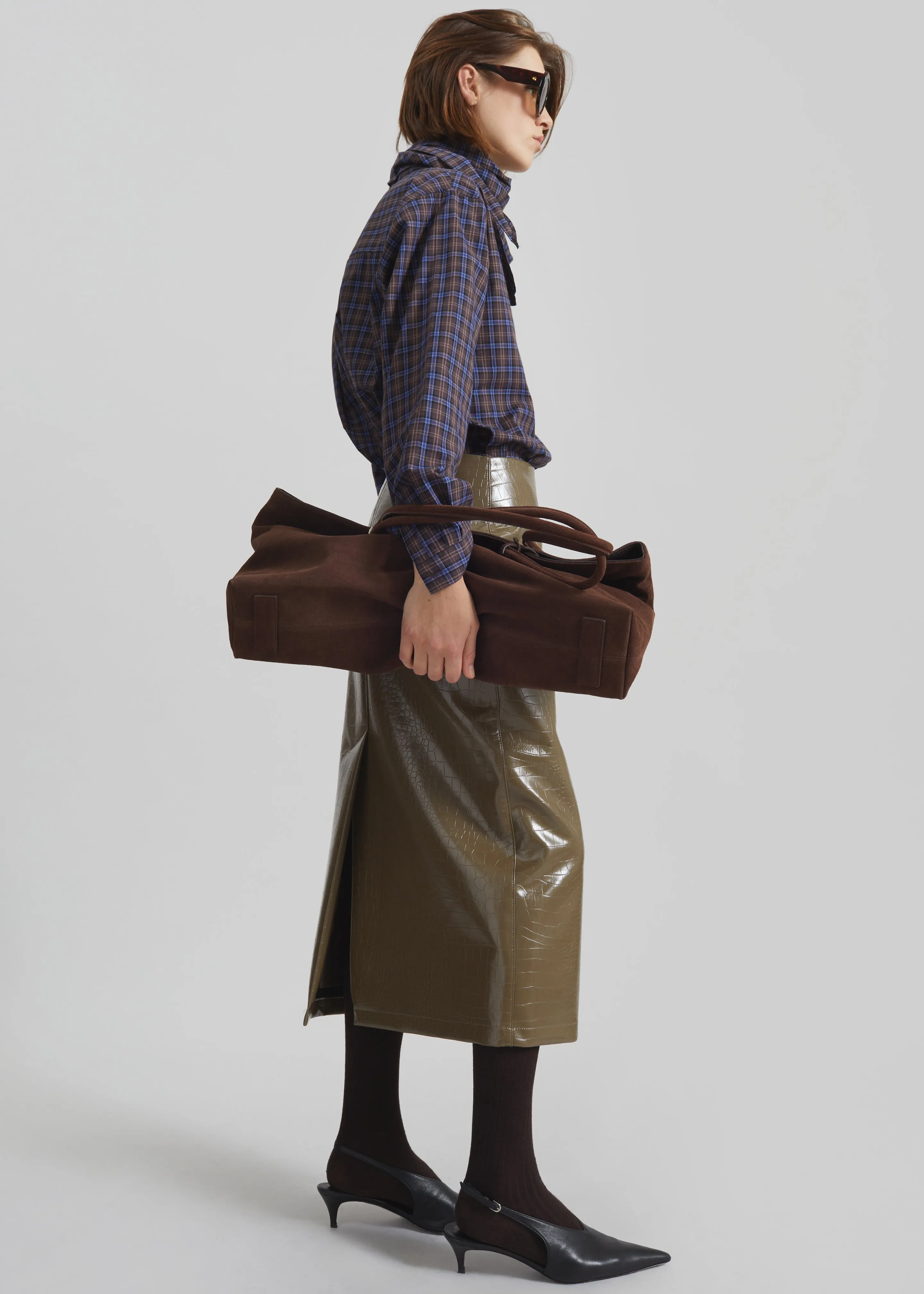 Charleroi Faux Leather Croc Midi Skirt - Olive Brown sold by Frankie Shop product image thumbnail 5